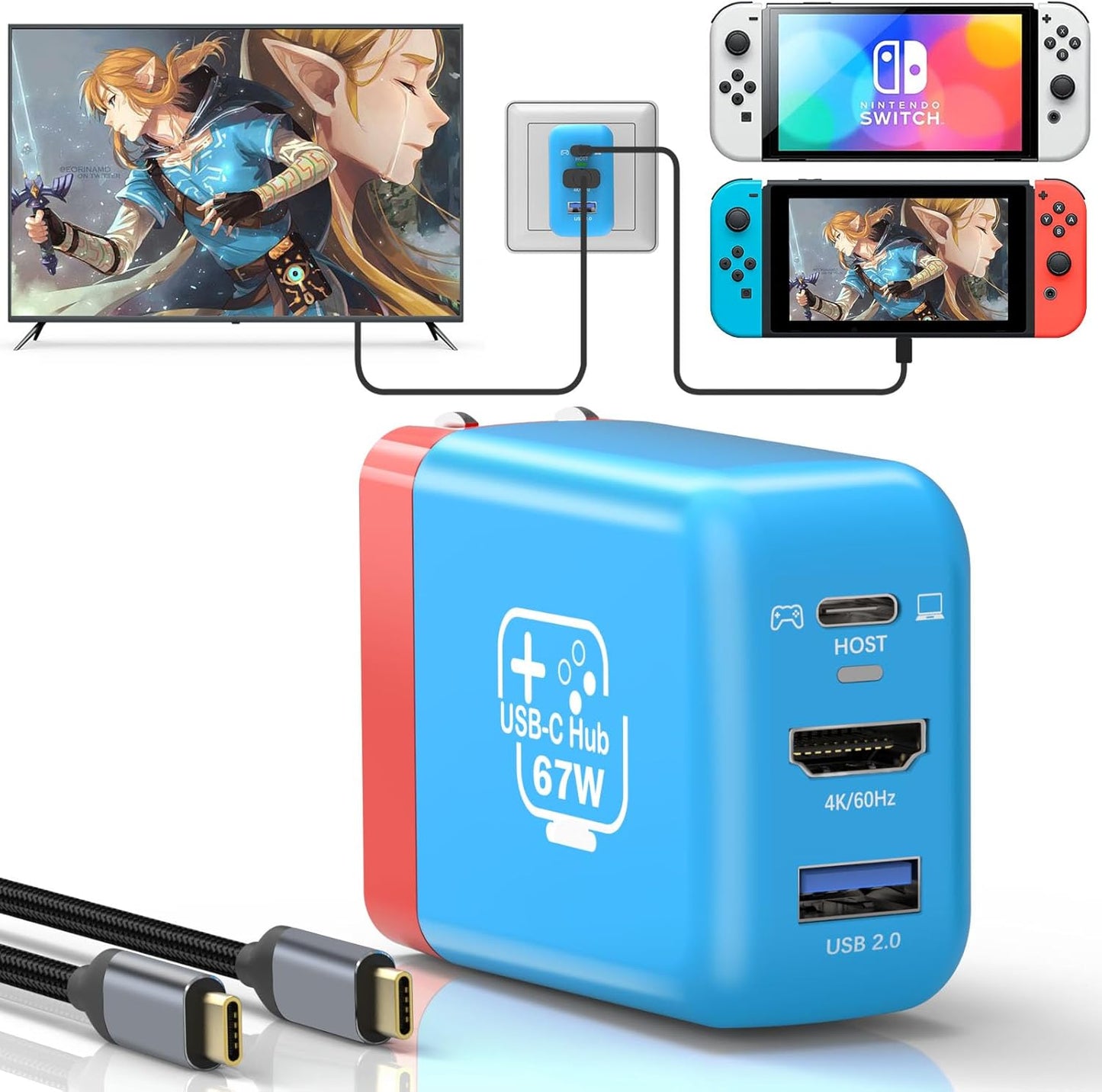 67W USB C Charger Dock for Nintendo Switch and OLED Models