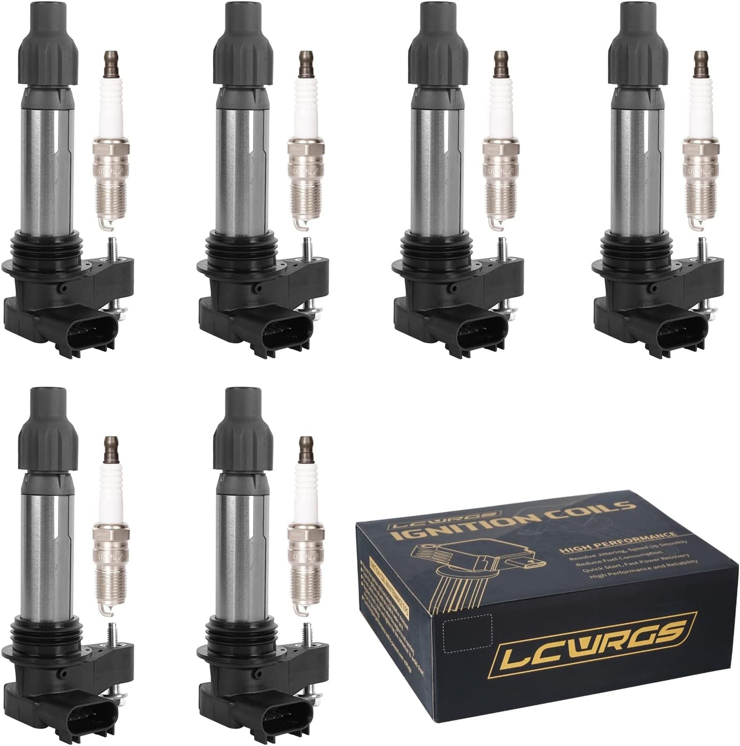 Set of 6 Ignition Coil Pack and Spark Plugs for GMC Vehicles
