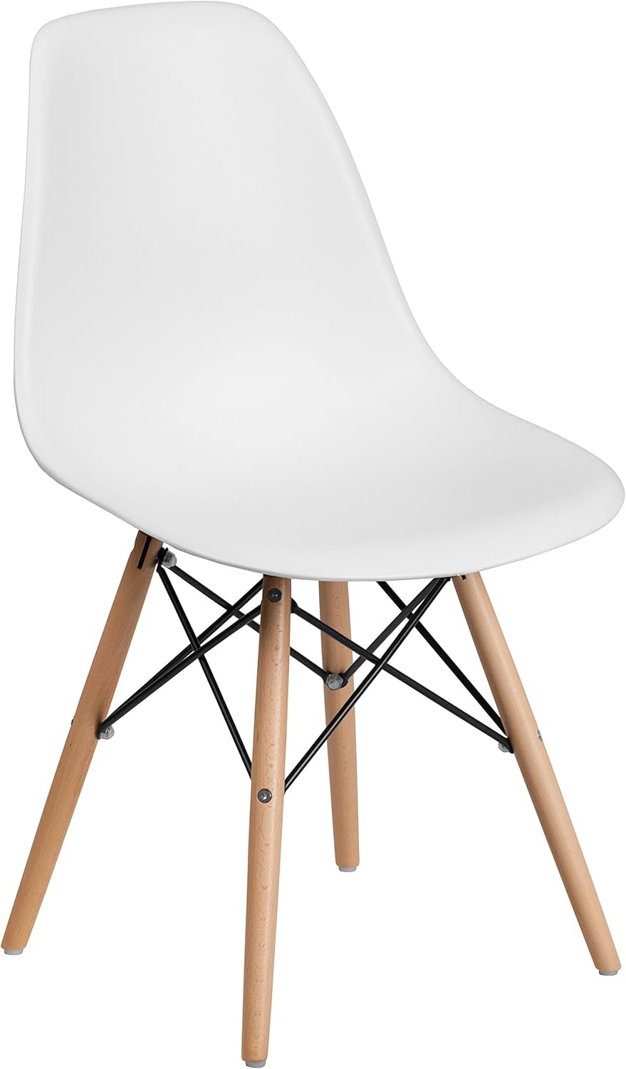 Modern White Dining Chair, Wooden Legs