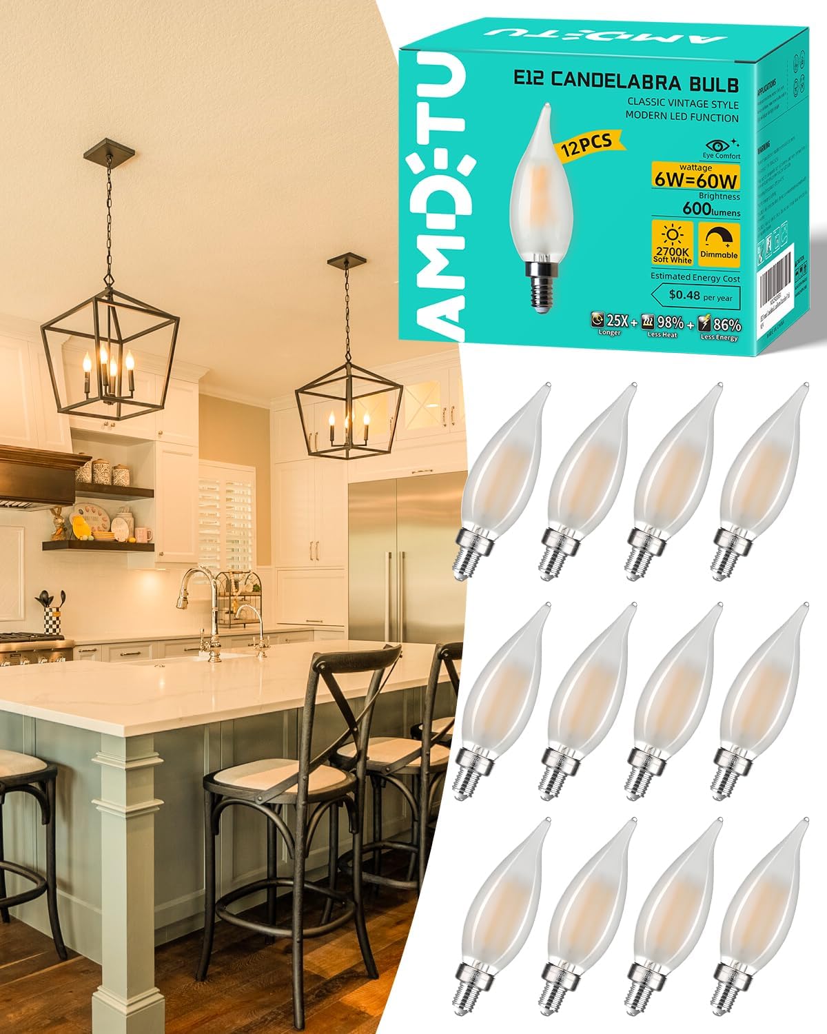 Frosted LED Candelabra Bulb E12 Small Base for Cozy Lighting