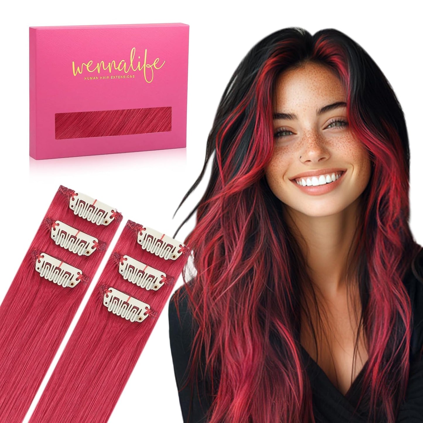 WENNALIFE Red Clip in Hair Extensions for Colorful Styles