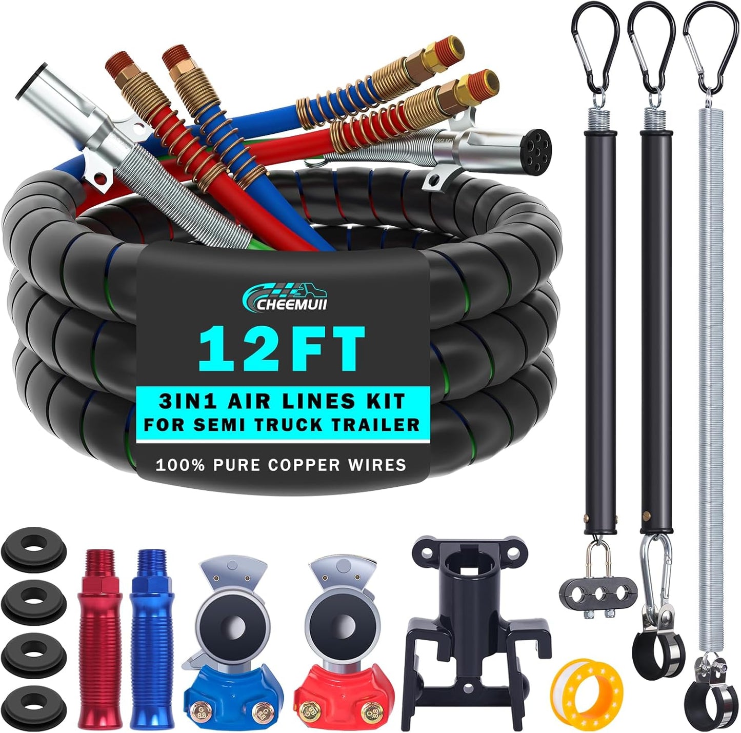 CheeMuii 12 FT Semi Truck Air Line Kit with Gladhand Holder