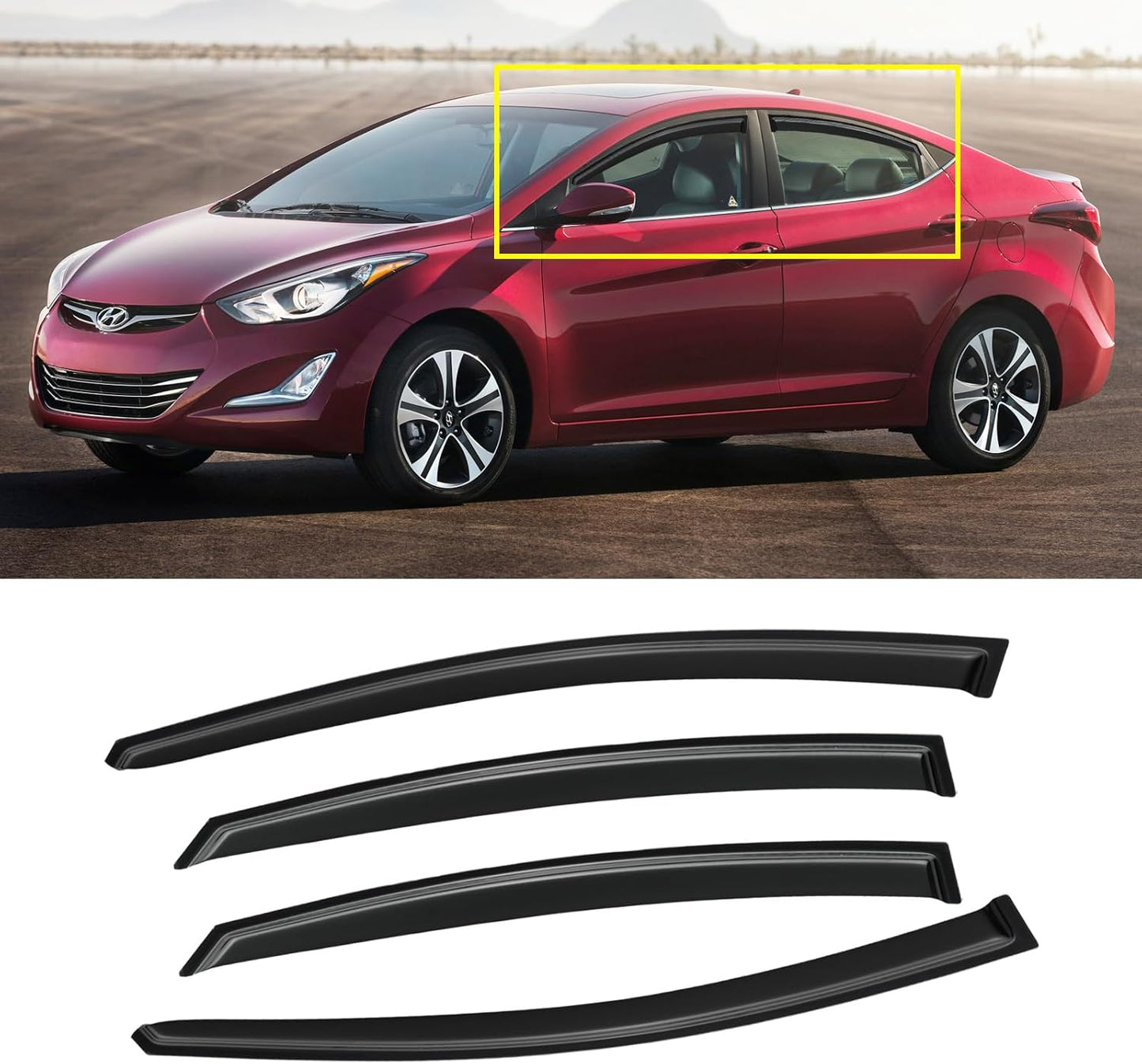 Window Visor for Hyundai Elantra Sedan 2011-2016, Dark Smoke