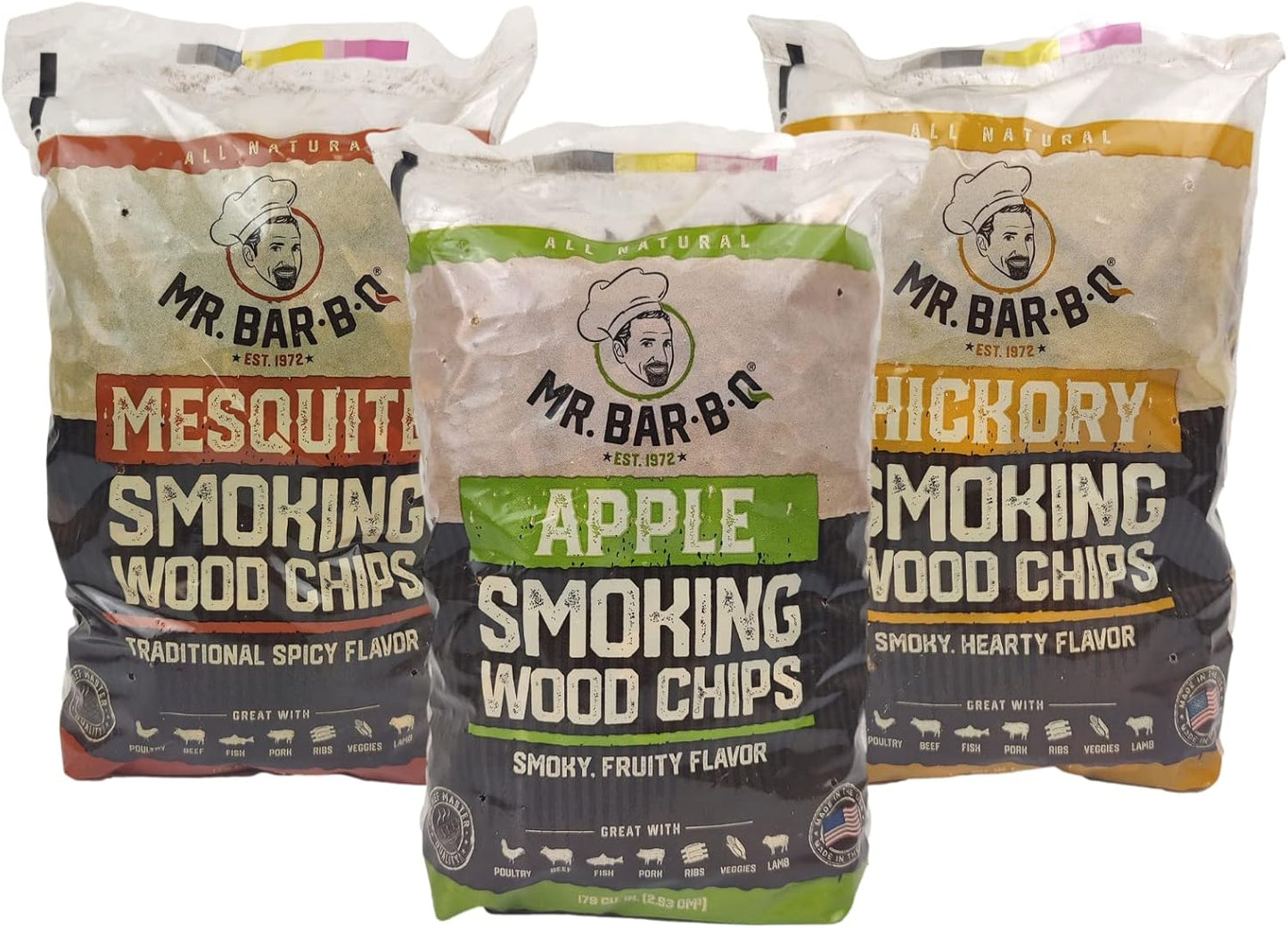 Wood Smoker Chips Bundle - Apple, Mesquite & Hickory Flavors