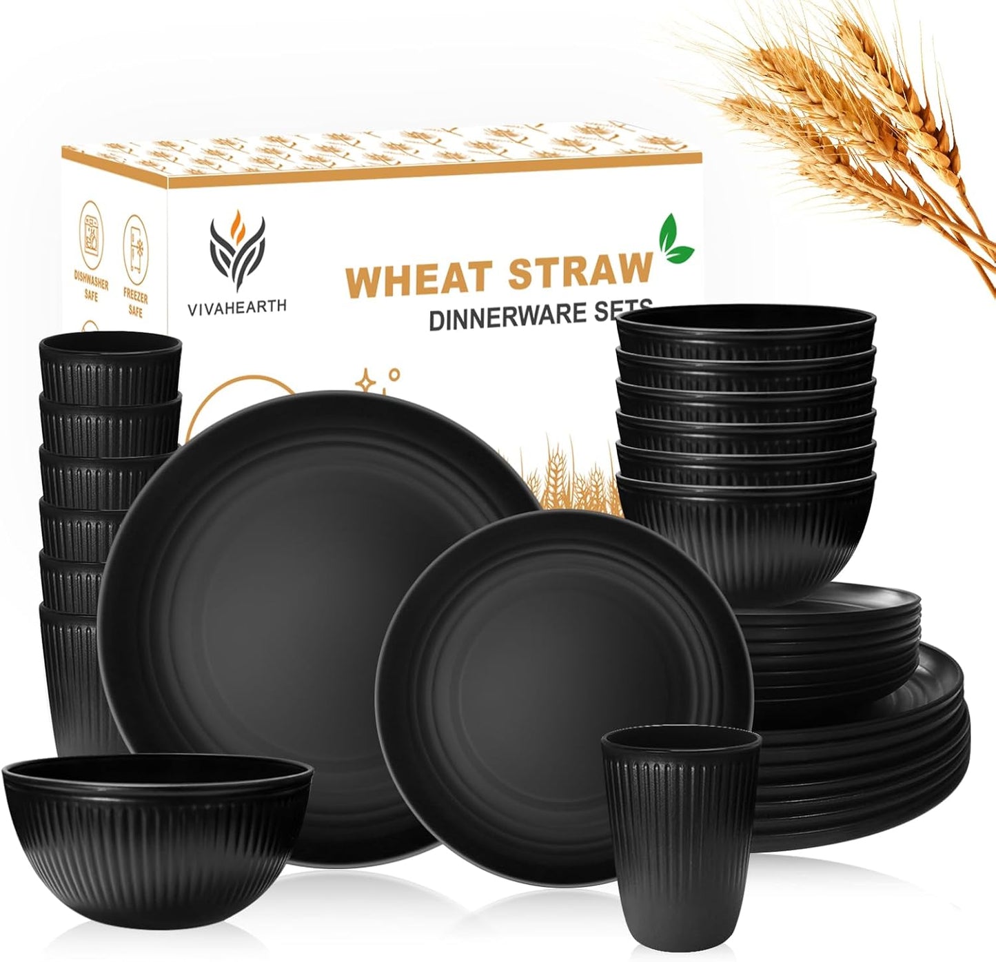 Wheat Straw Dishes Set for 8 - Unbreakable Dinnerware Set