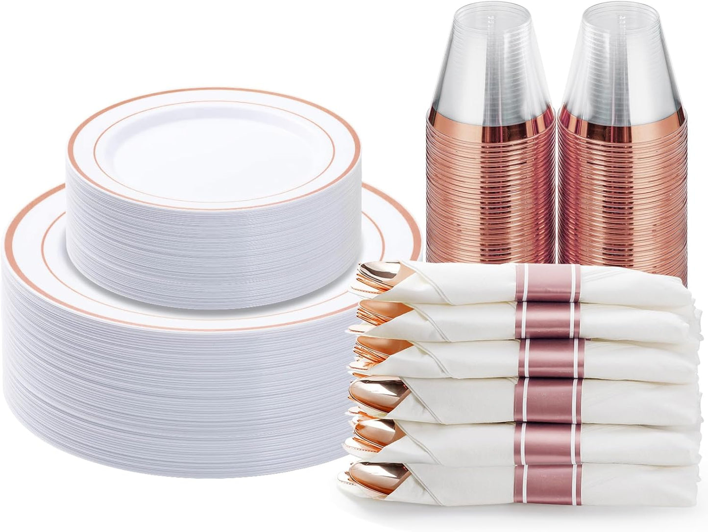 175PCS Rose Gold Plastic Dinnerware Set for Elegant Events
