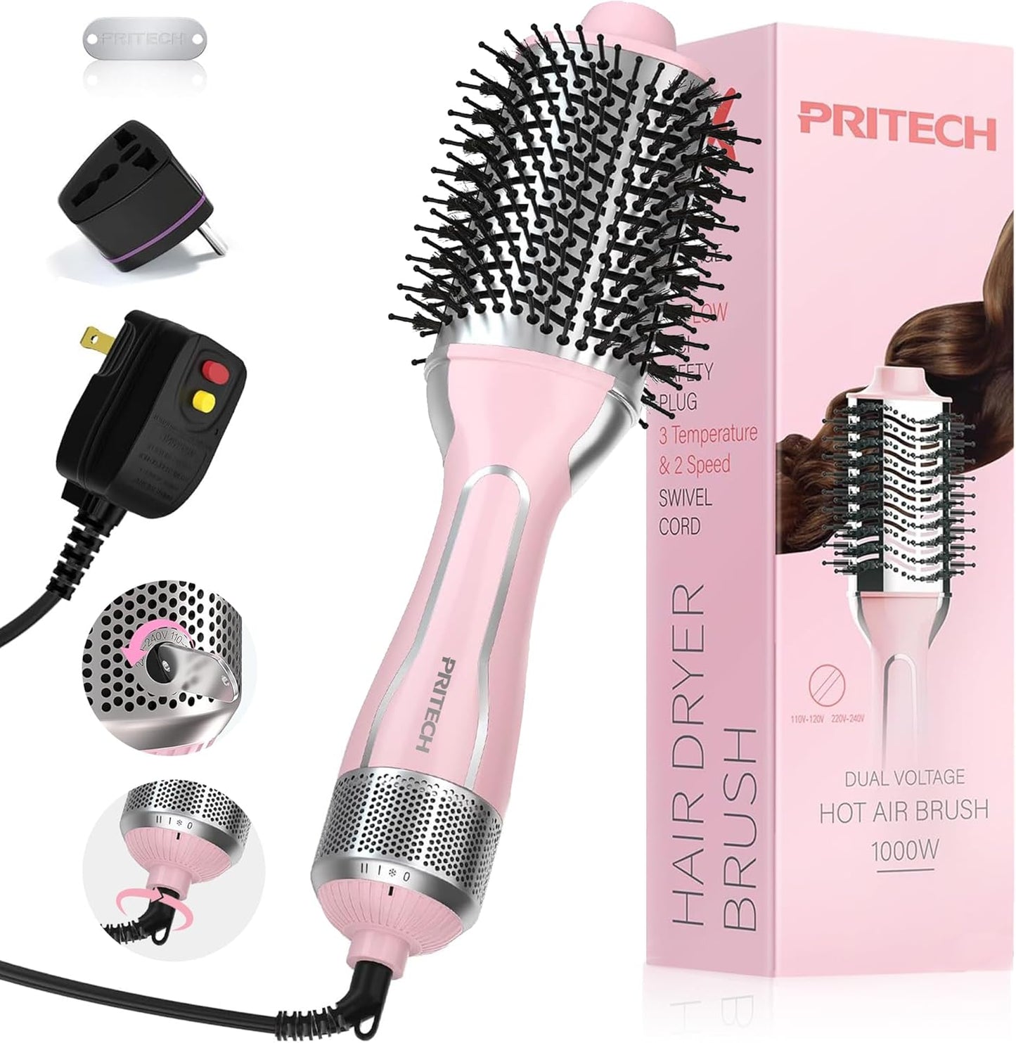PRITECH 1000W Dual Voltage Ceramic Ionic Hair Dryer Brush Review