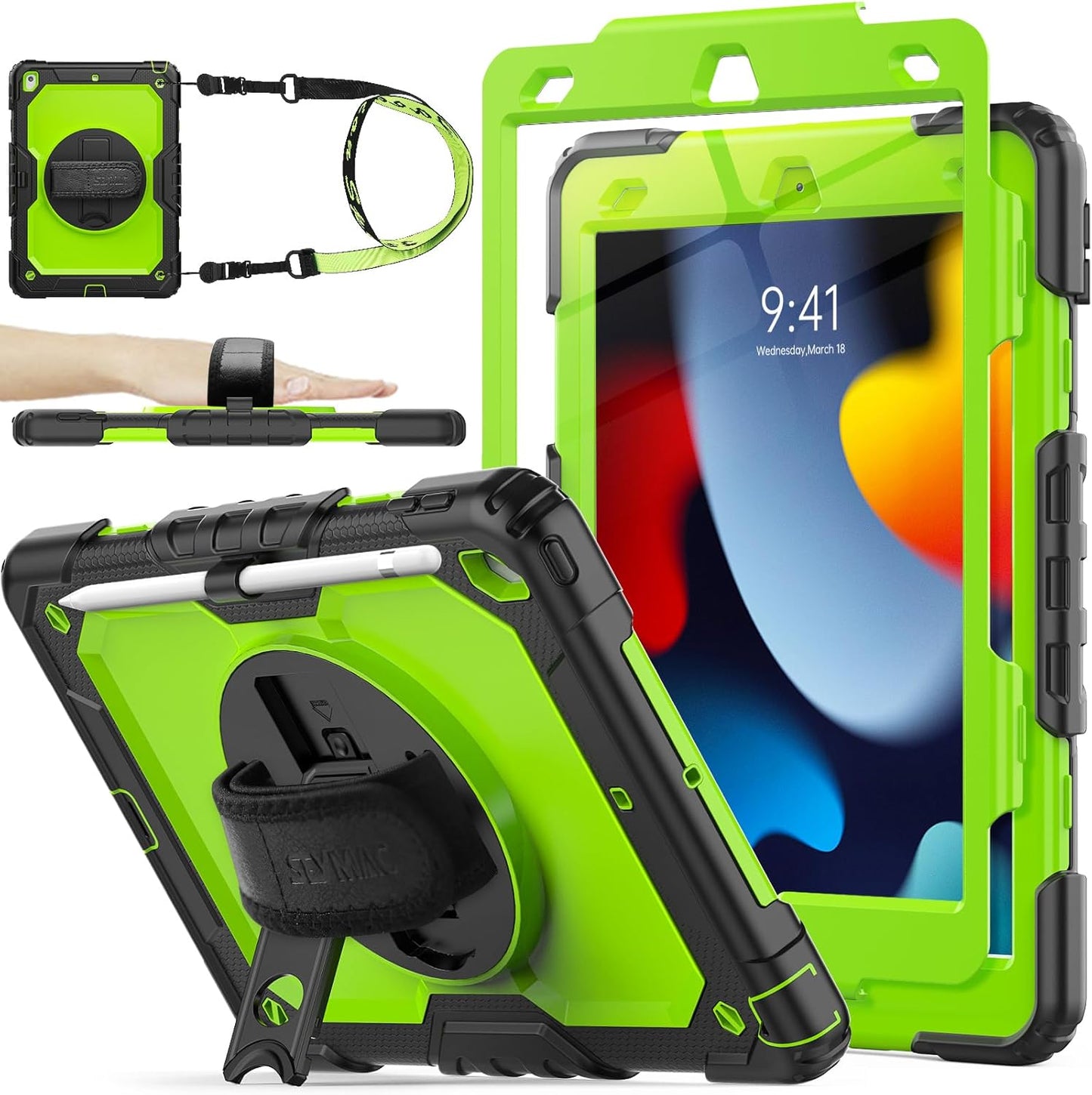Shockproof Case for iPad 9th/8th/7th Gen with Stand & Strap