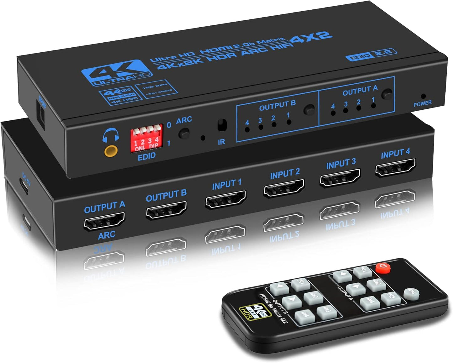 4K@60Hz HDMI Matrix Switch 4X2 with ARC for Seamless Switching