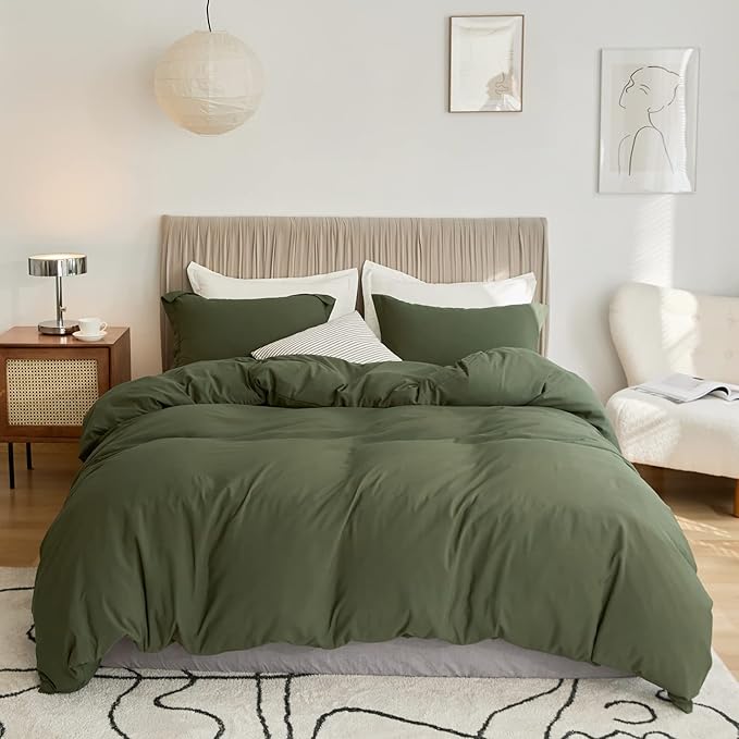 VClife Army Green Duvet Cover Twin Bedding Set for Cozy Sleep