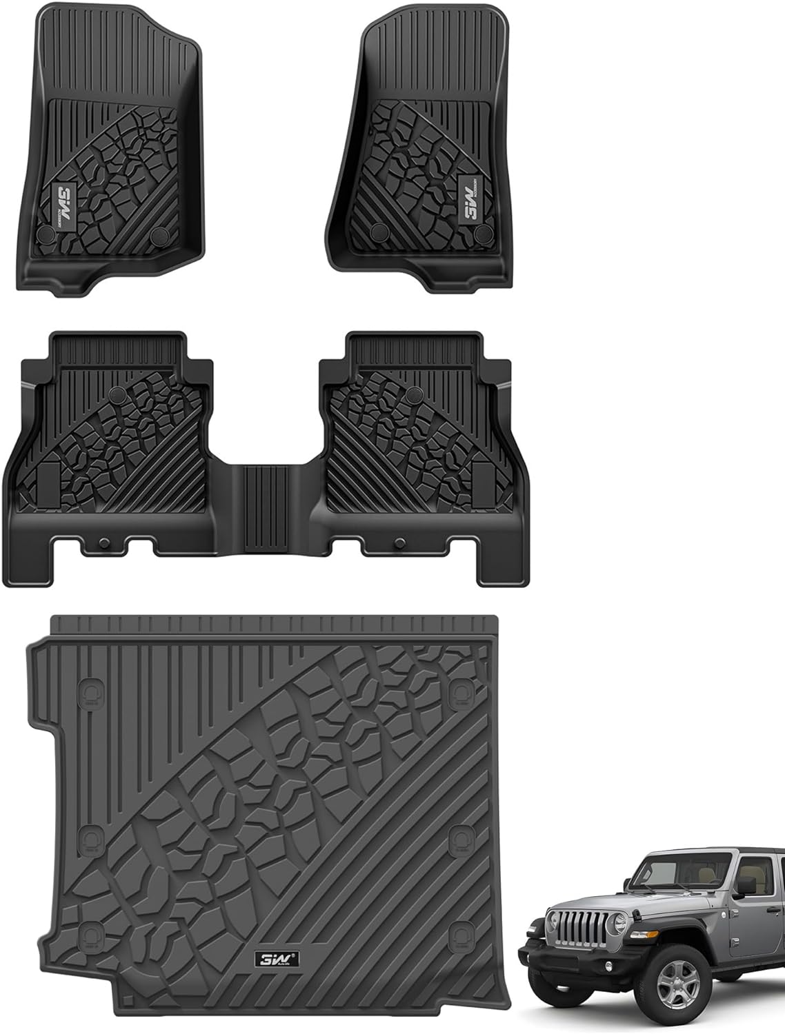 3W Floor Mats for Jeep Wrangler JL 2018-2025 All-Weather Protection