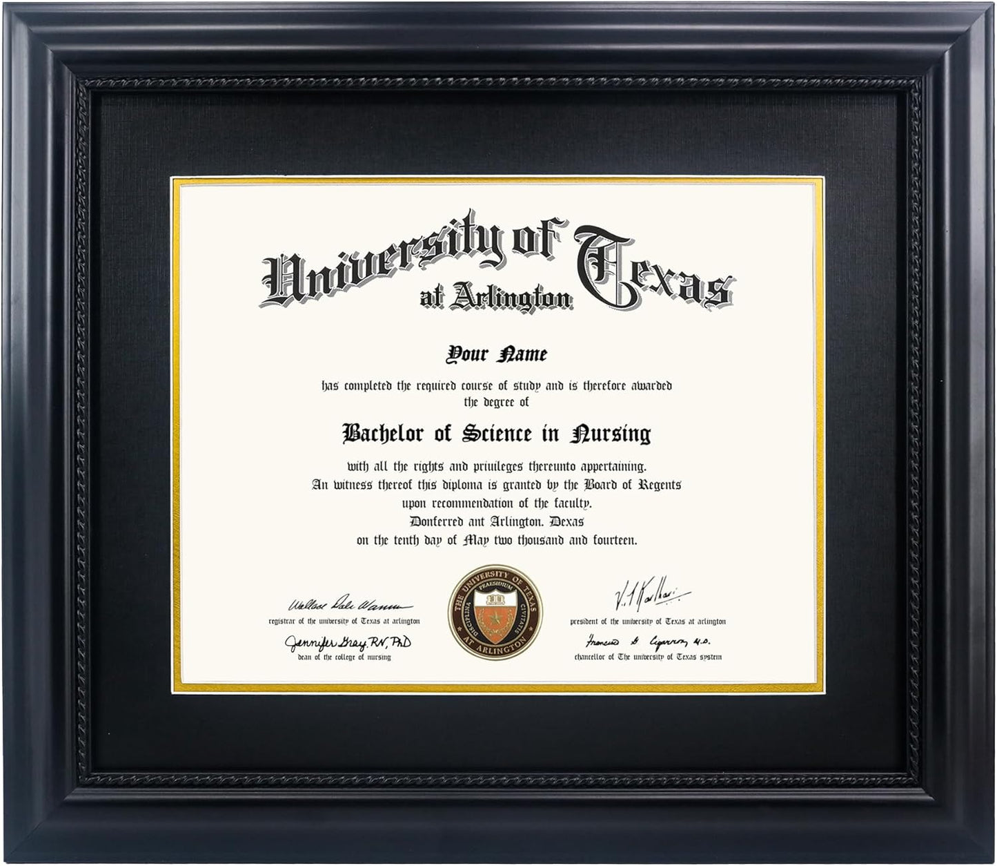 11x14 Diploma Degree Frame with Mat, Solid Wood, Black Finish