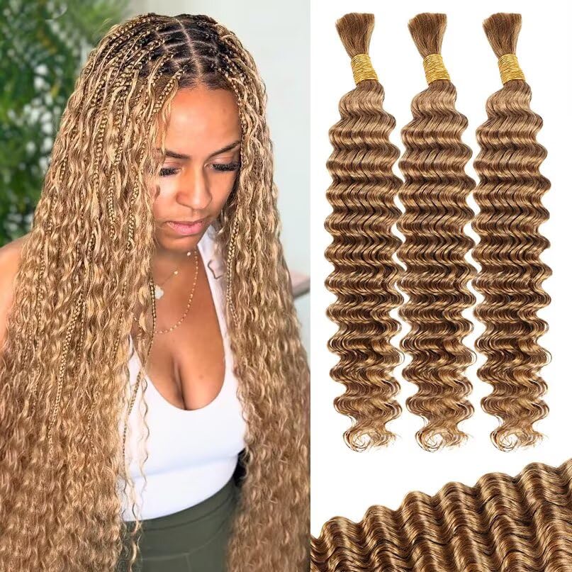 12A #27 Honey Blonde Human Braiding Hair for Boho Styles