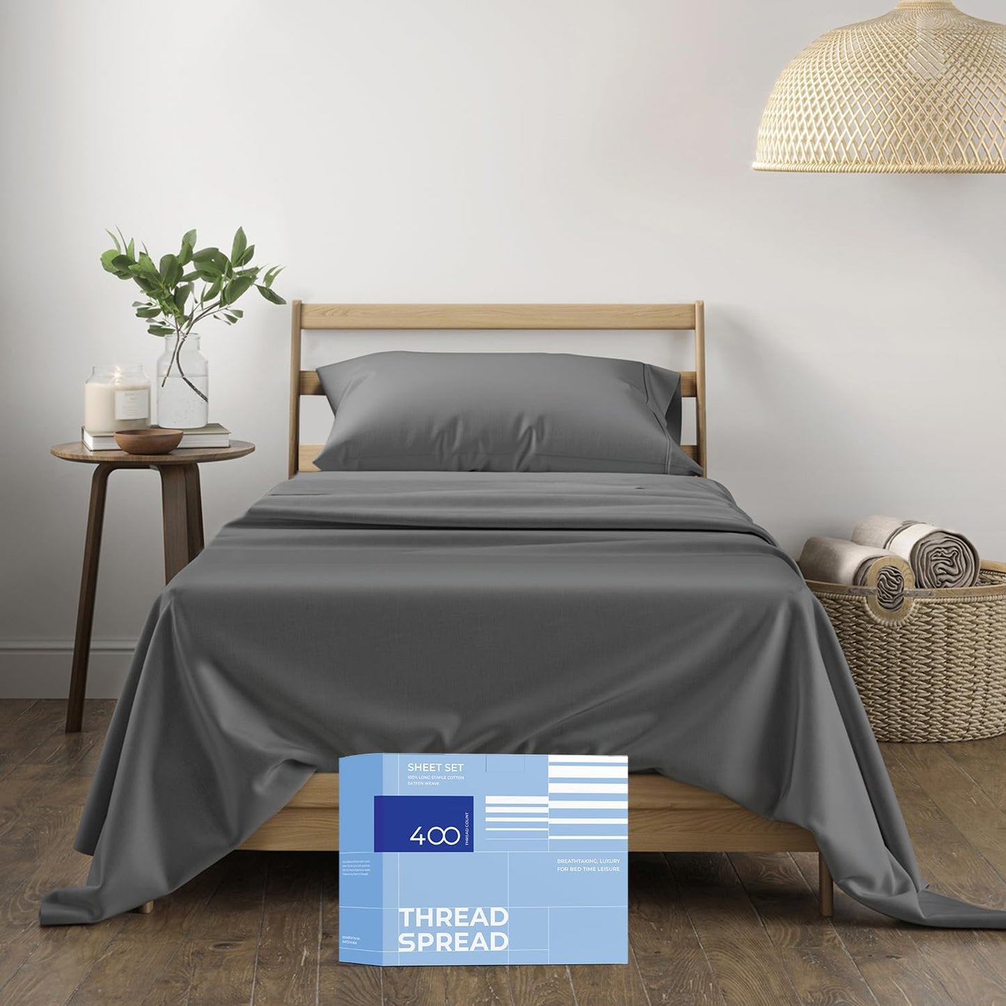 100% Cotton Twin Bed Sheets Set - Luxury Soft Dark Grey