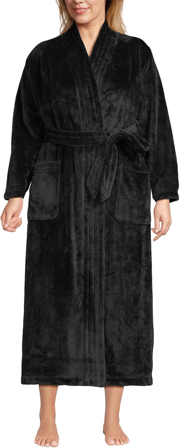Lands' End Women's Cozy Plush Long Wrap Robe for Ultimate Comfort