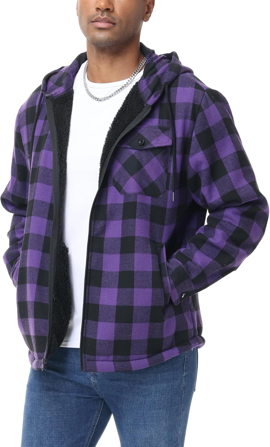 ZITY Men's Zipper Hoodies Flannel Shirt Jacket for Winter Wear