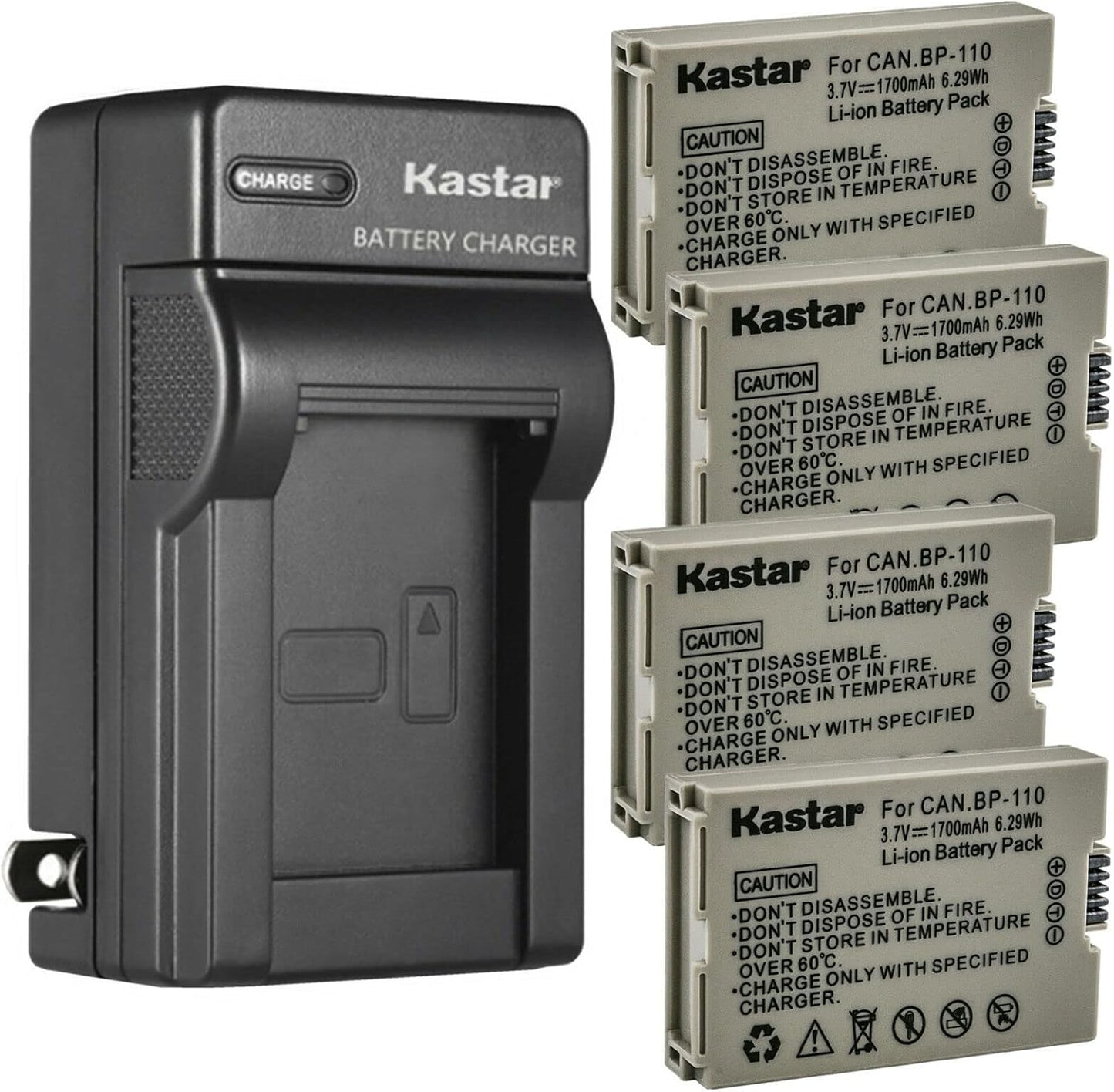 Kastar 4-Pack BP110 Battery and Charger for Canon VIXIA Cameras