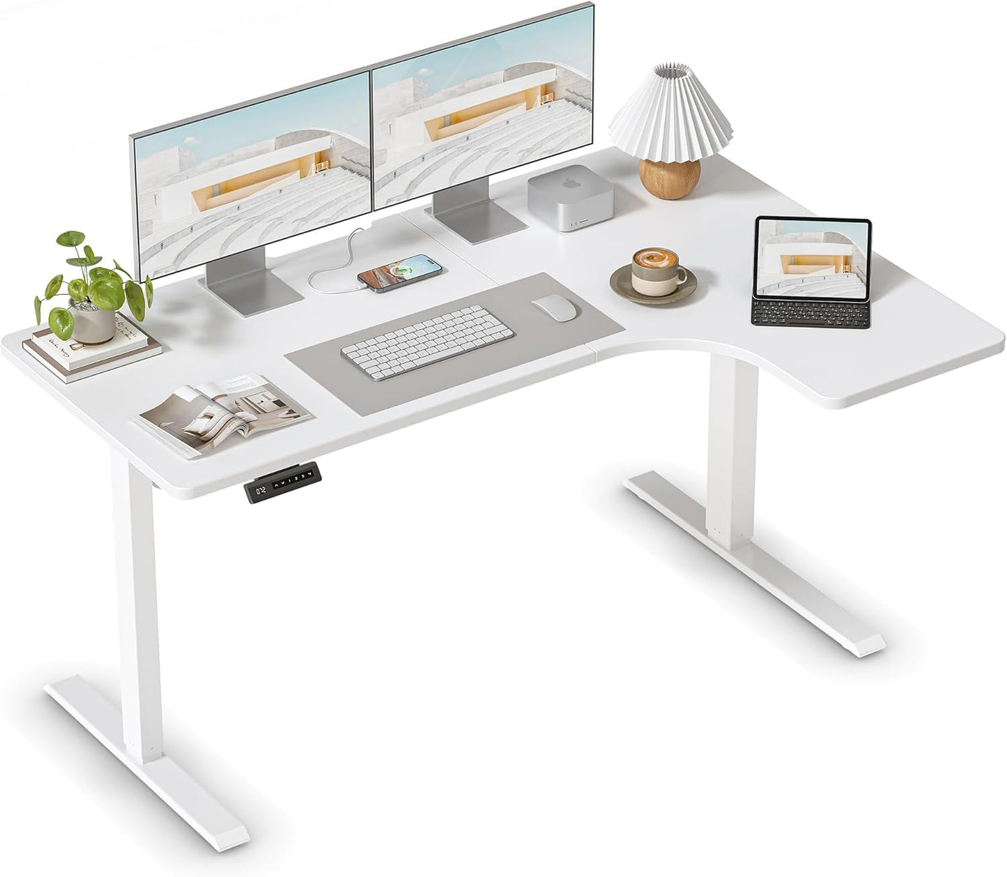 FEZIBO L Shaped Electric Corner Standing Desk for Home Office