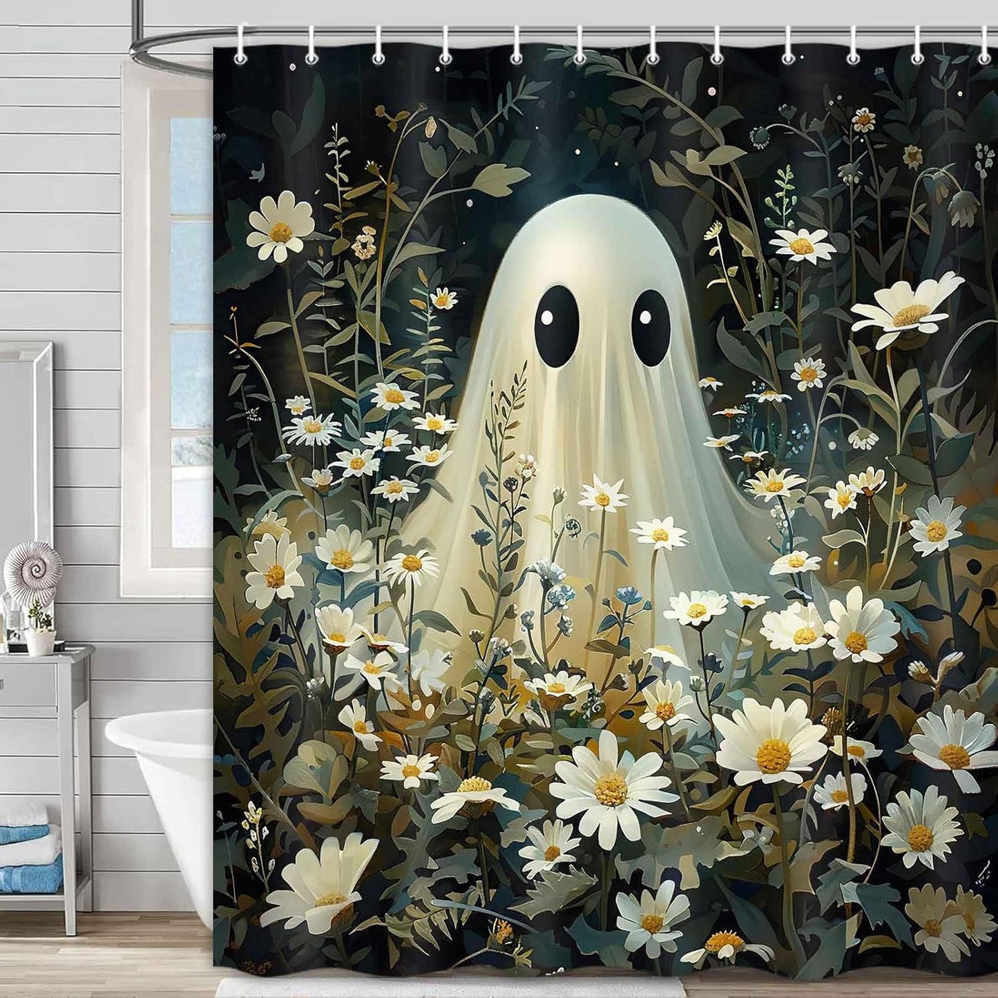 Spooky Ghost Shower Curtain Set 72x72 Inch