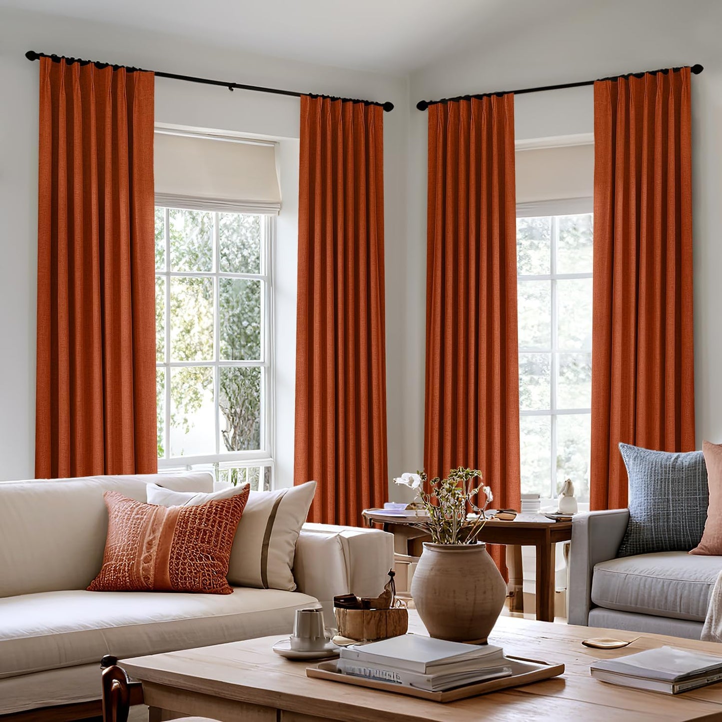 MIULEE Burnt Orange Pinch Pleated Blackout Curtains Set