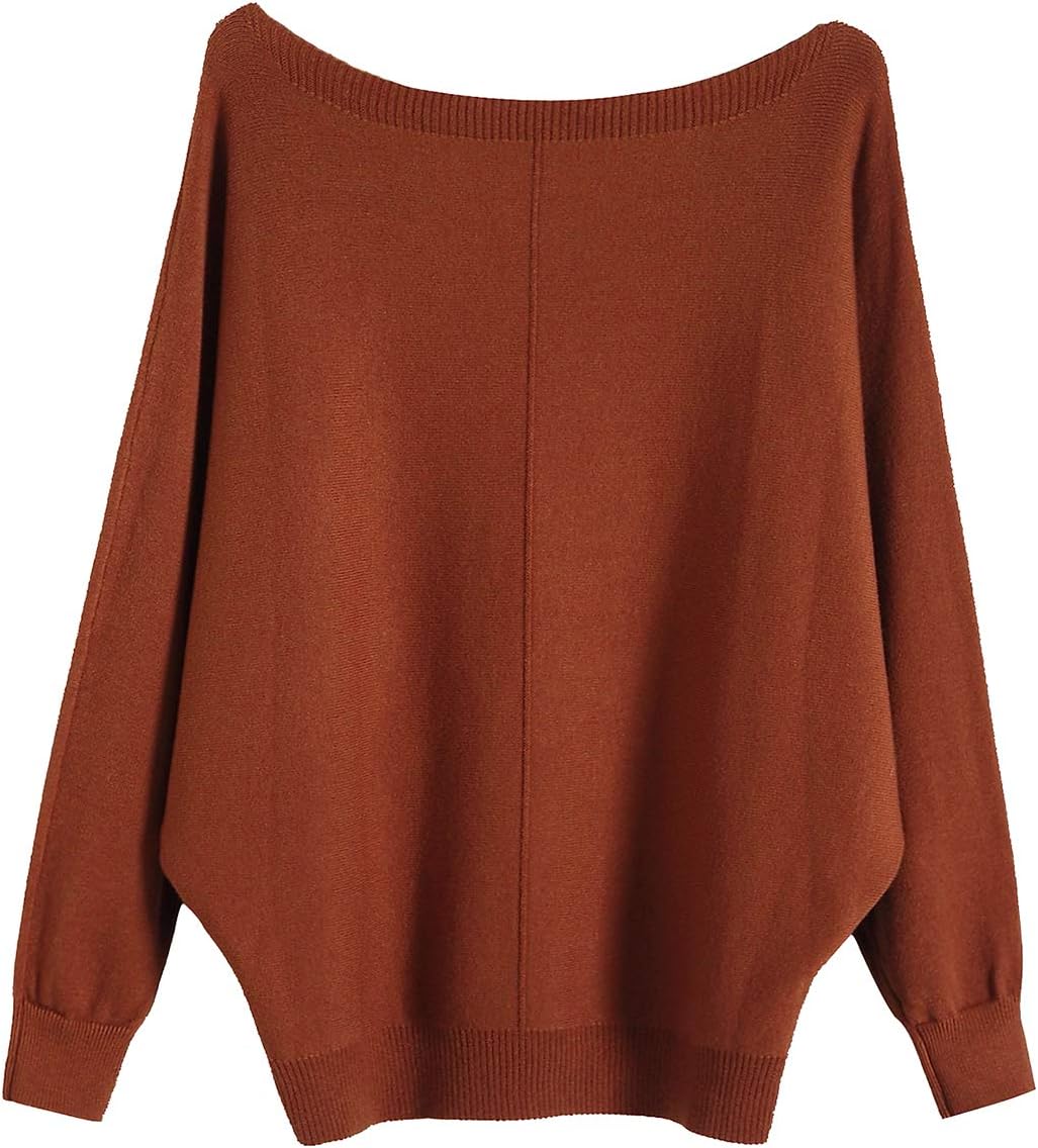 GABERLY Boat Neck Batwing Sleeves Sweater for Women Comfort