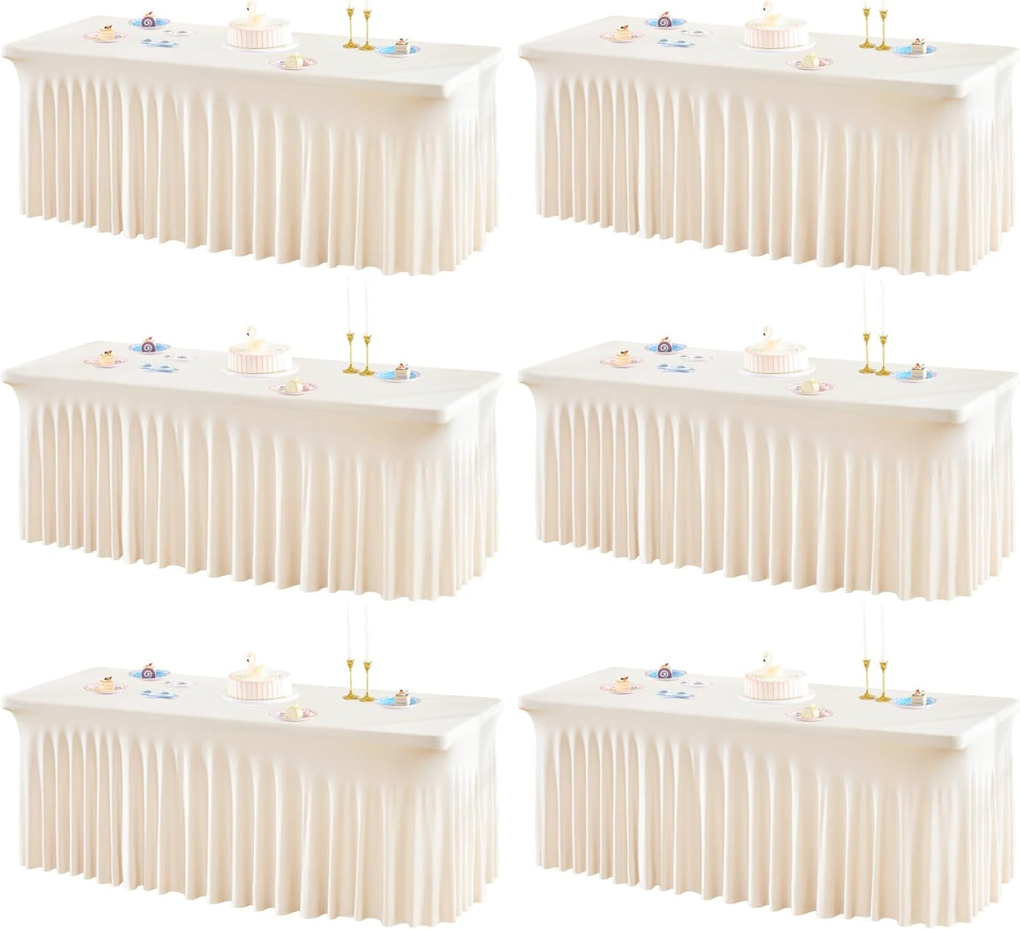 Ivory Spandex Table Covers for 8 Foot Tables - 6 Pack