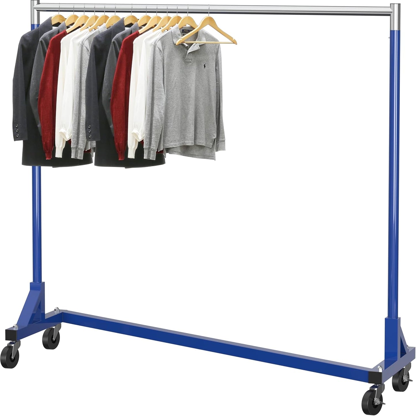 Industrial Grade Z-Base Garment Rack with 62 in Bar for Heavy Use