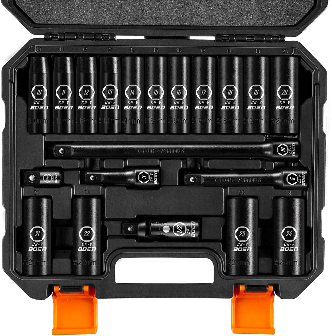 BOEN 1/2 Drive Metric Deep Impact Socket Set for Professionals