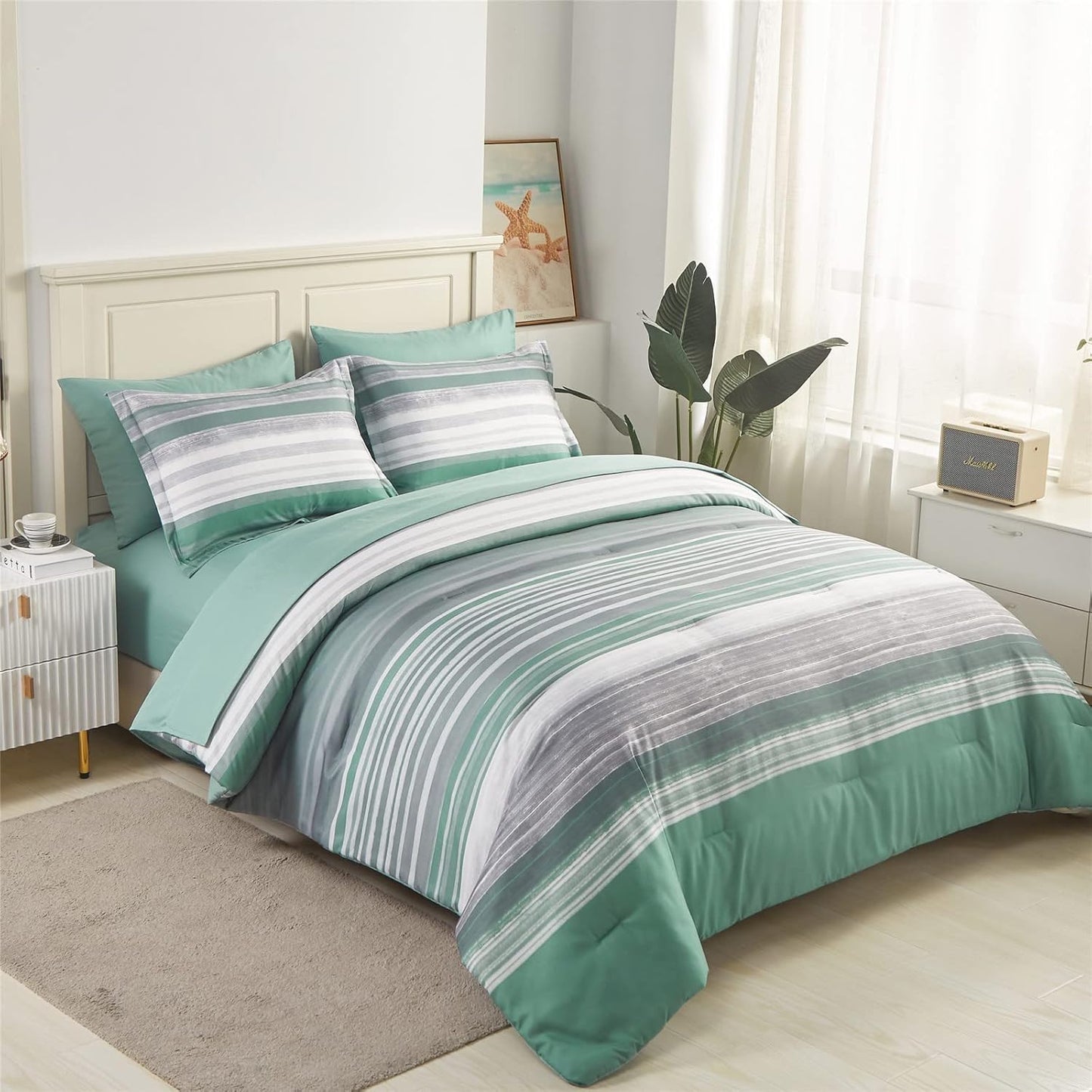 KAKIJUMN 7 Piece Bed in a Bag Queen Comforter Set for All Seasons