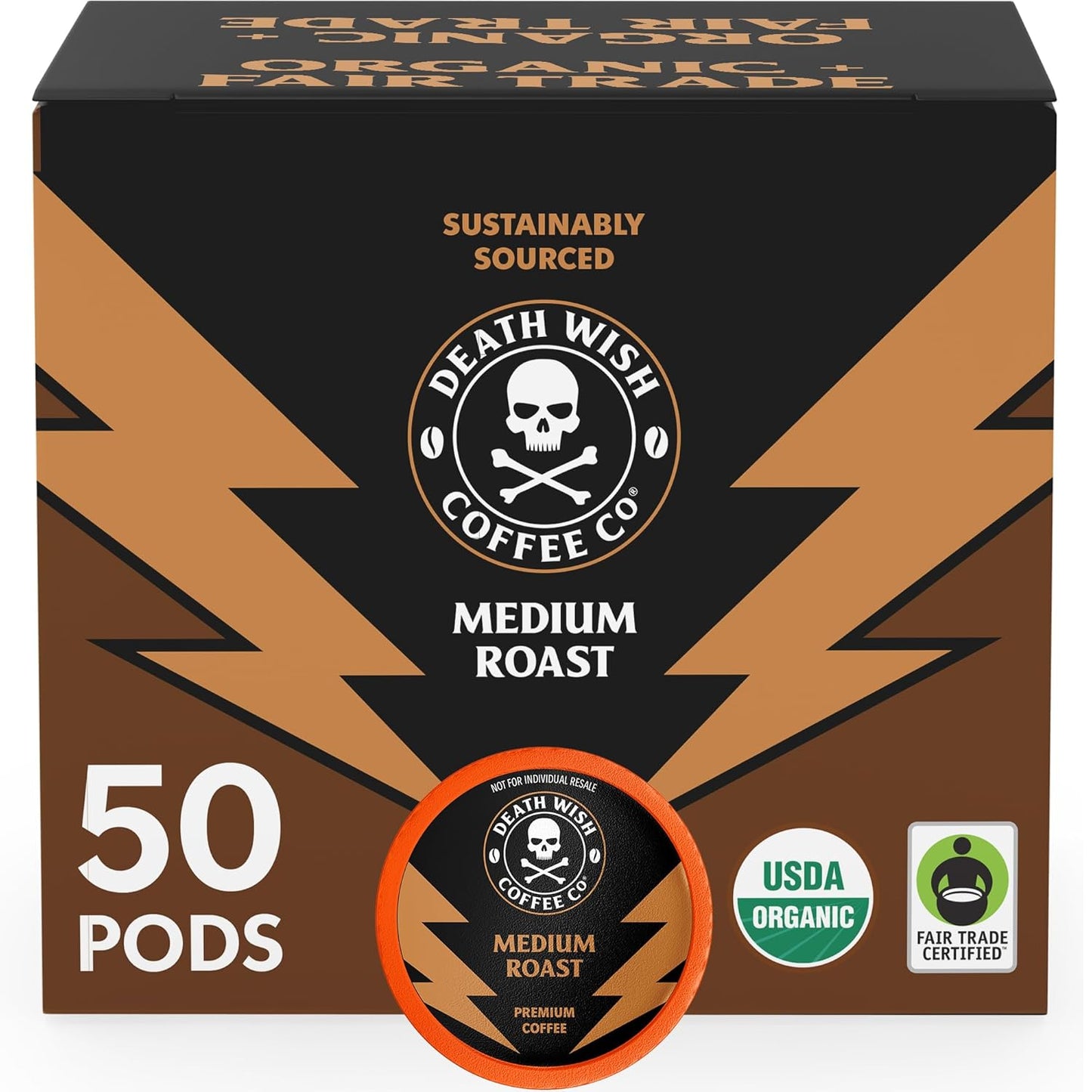 Death Wish Coffee Medium Roast Single Serve Pods for Energy