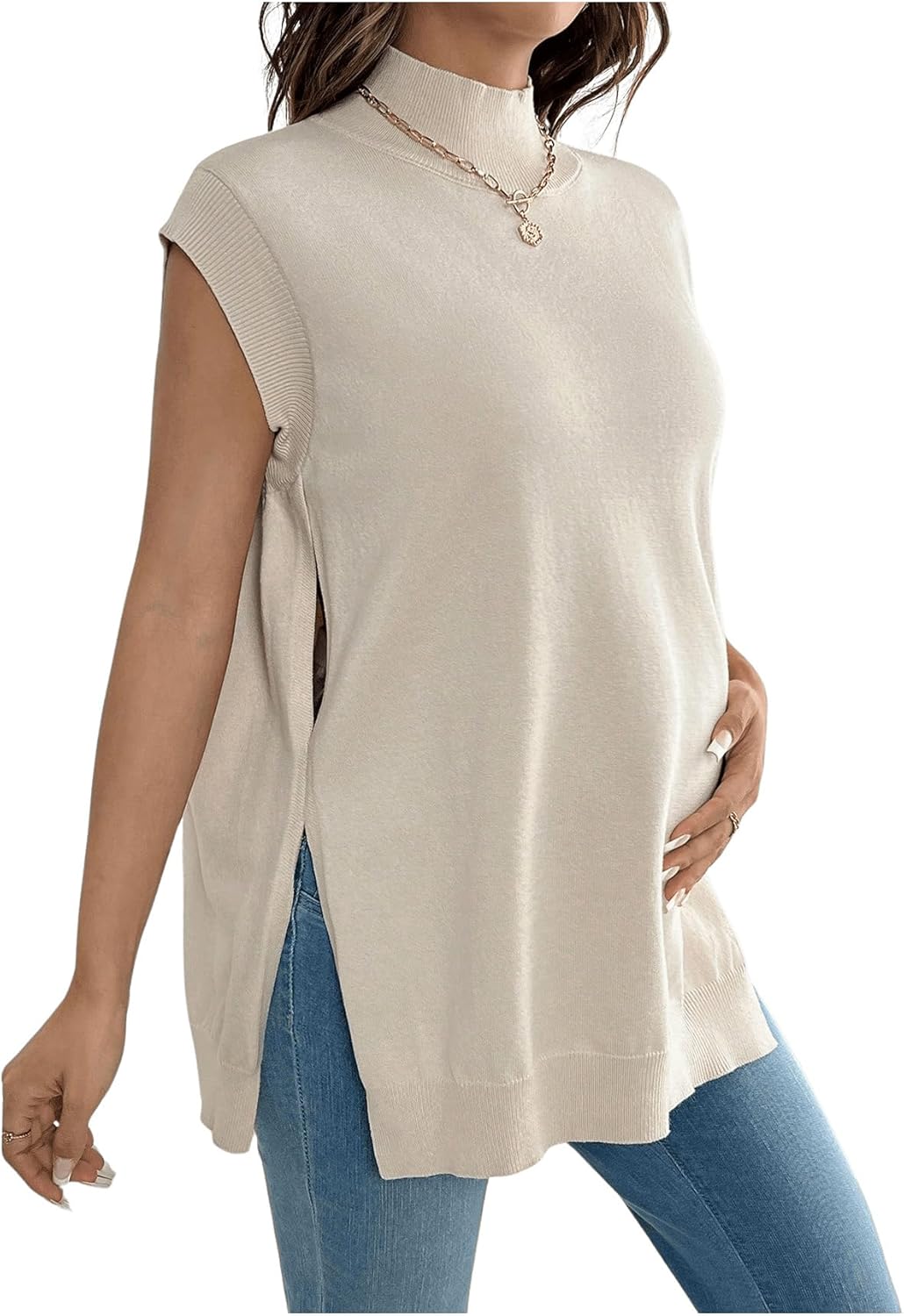 MakeMeChic Women's Maternity Turtleneck Sweater Vest for Comfort