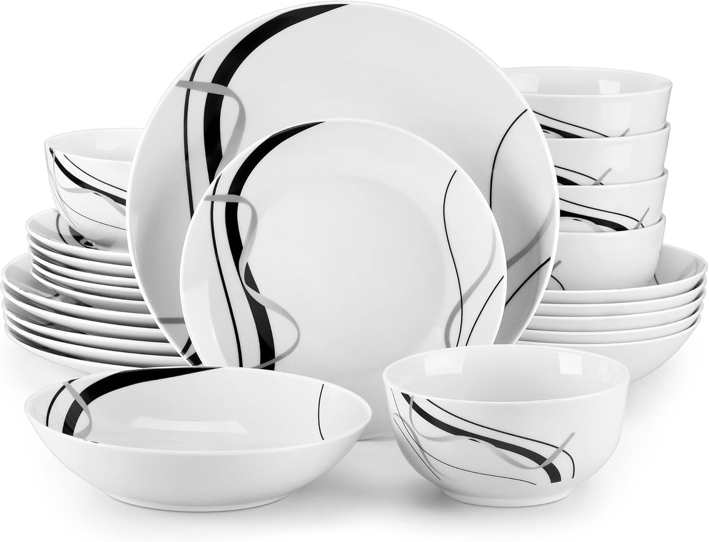 VEWEET Porcelain Dinnerware Set for 6, Elegant 24-Piece Set