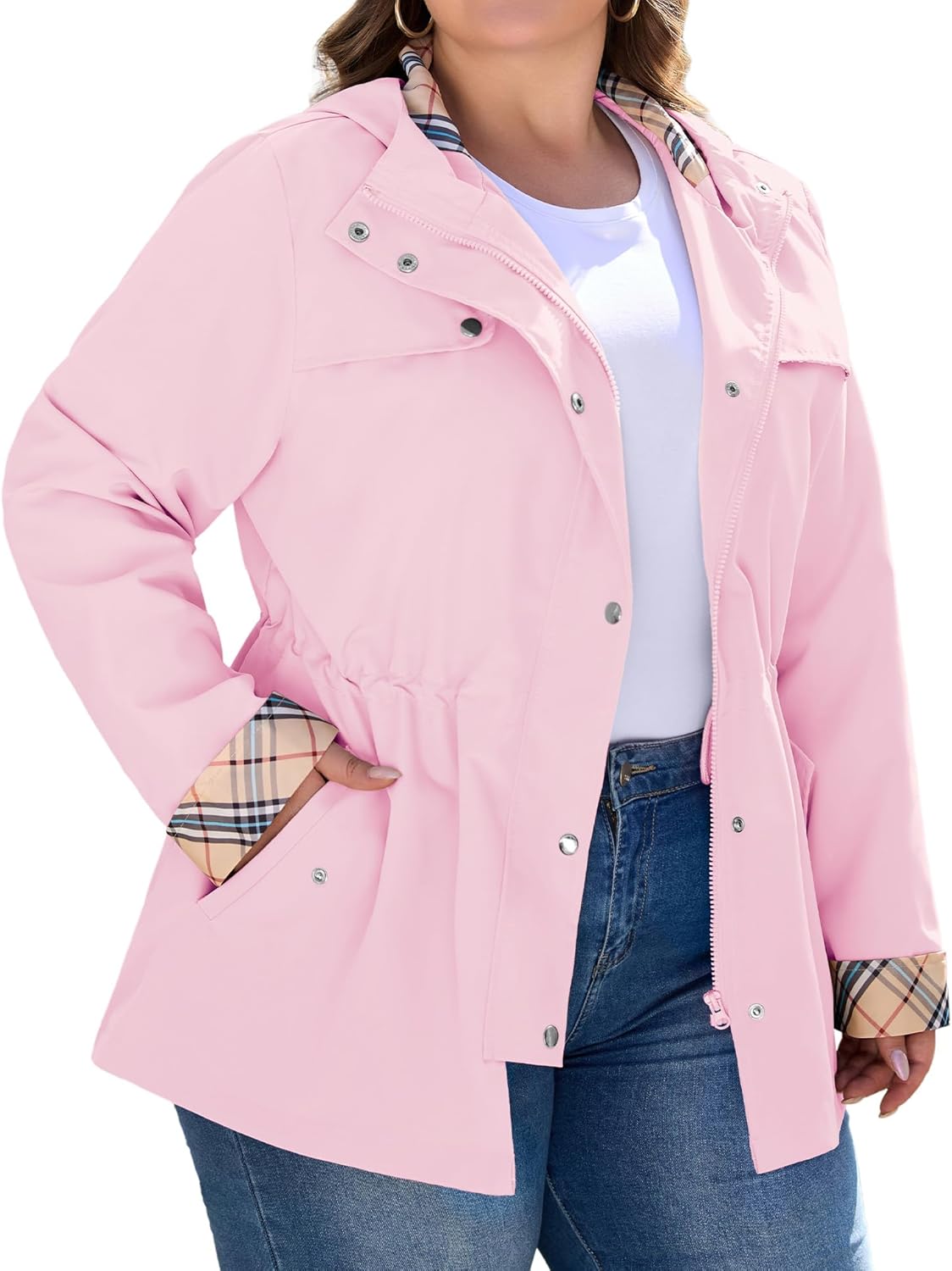 Bloggerlove Plus Size Long Rain Jacket for Women with Hood