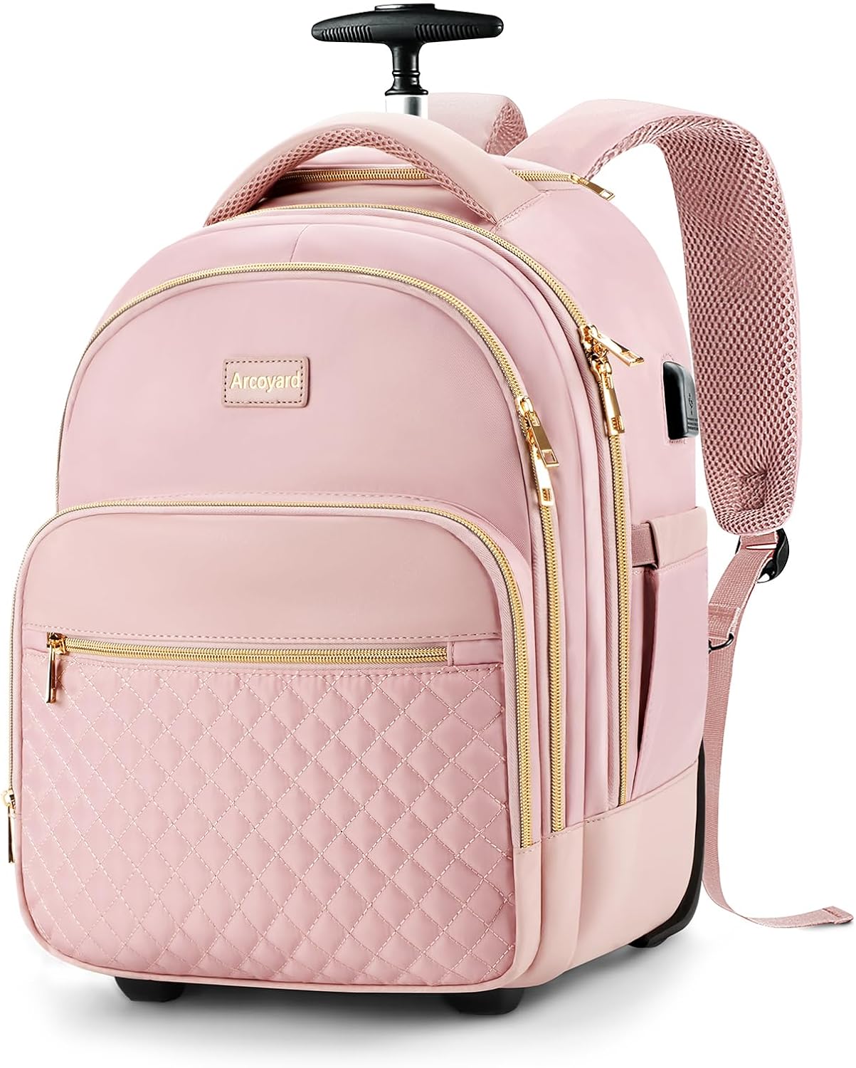 Small Rolling Backpack for Adults, 15.6 Inch Travel Roller Bag