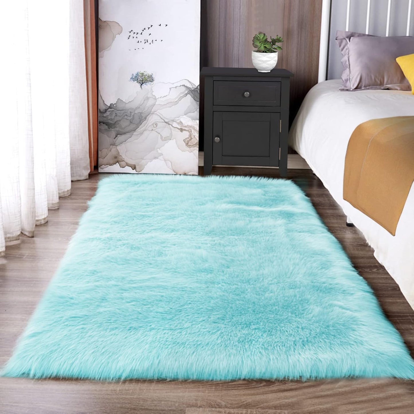 Latepis Light Blue Shaggy Rugs for Bedroom and Living Room