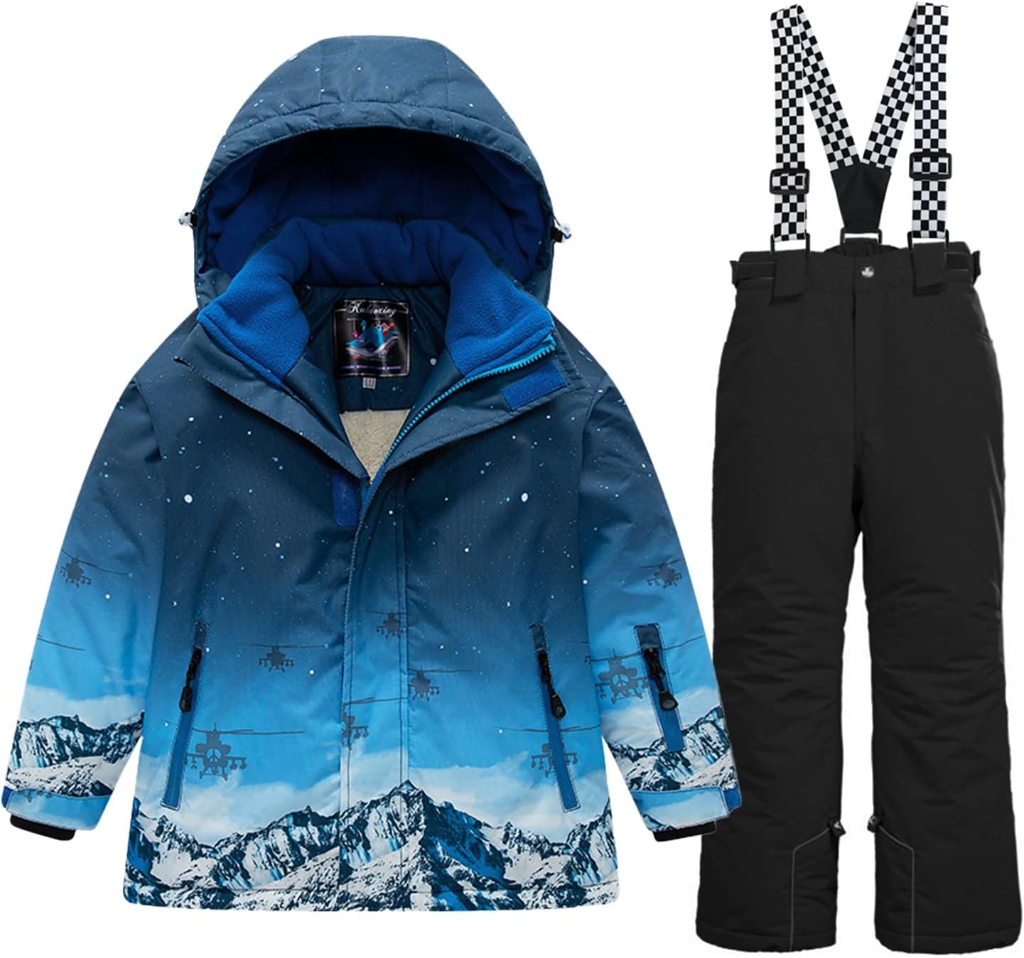 WOWULOVELY Big Boy's Colorblock Snow Pants and Jacket Snowsuit