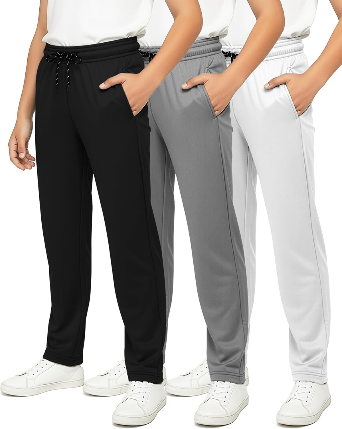 Boys' Mesh Open Bottom Active Sweatpants with Pockets & Drawstring