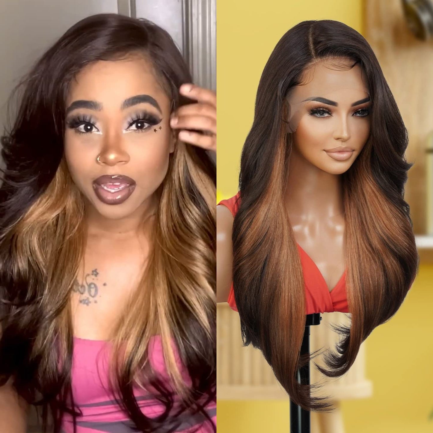 GLAM21USA HD Lace Front Wig - Long Human Hair Blend 28 Inch