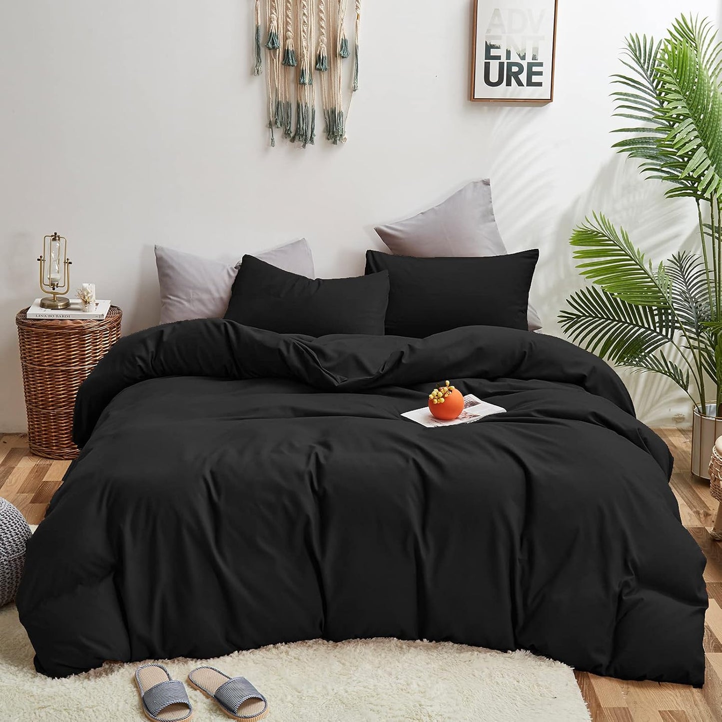 KAREVER Black Comforter Twin Set - Soft Solid Dark Bedding