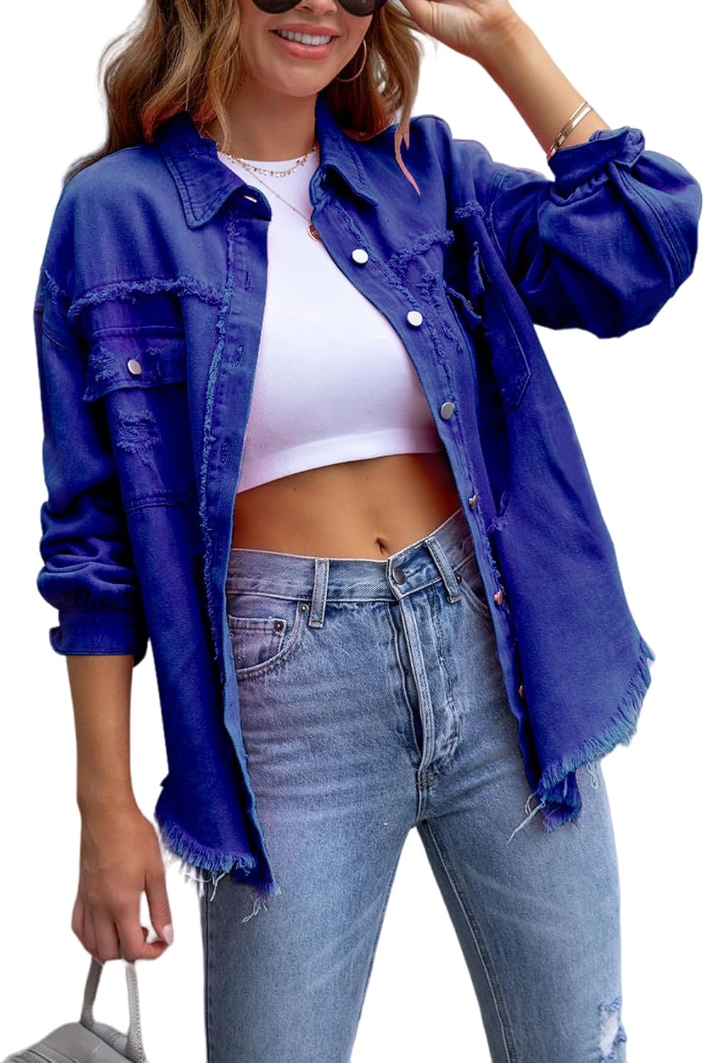 Oversized Ripped Denim Jacket for Women - Trendy Boyfriend Style