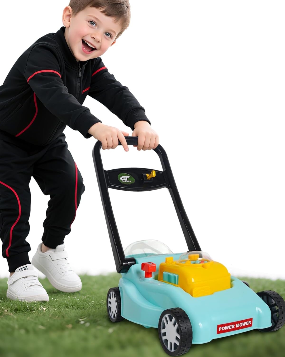 Kids Lawn Mower with Realistic Grass-Cutting Action for Fun Play