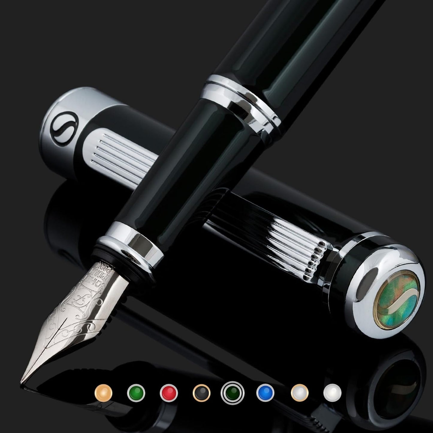 Scriveiner Black Green Fountain Pen - Luxury Writing Experience