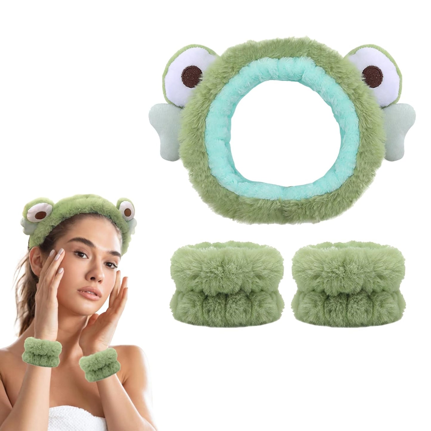 Cute Green Frog Spa Set - Headband & Wristband for Skincare