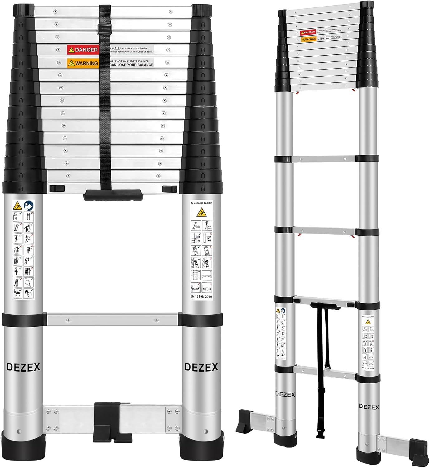 15.5 FT Telescoping Ladder with One-Button Retraction Feature