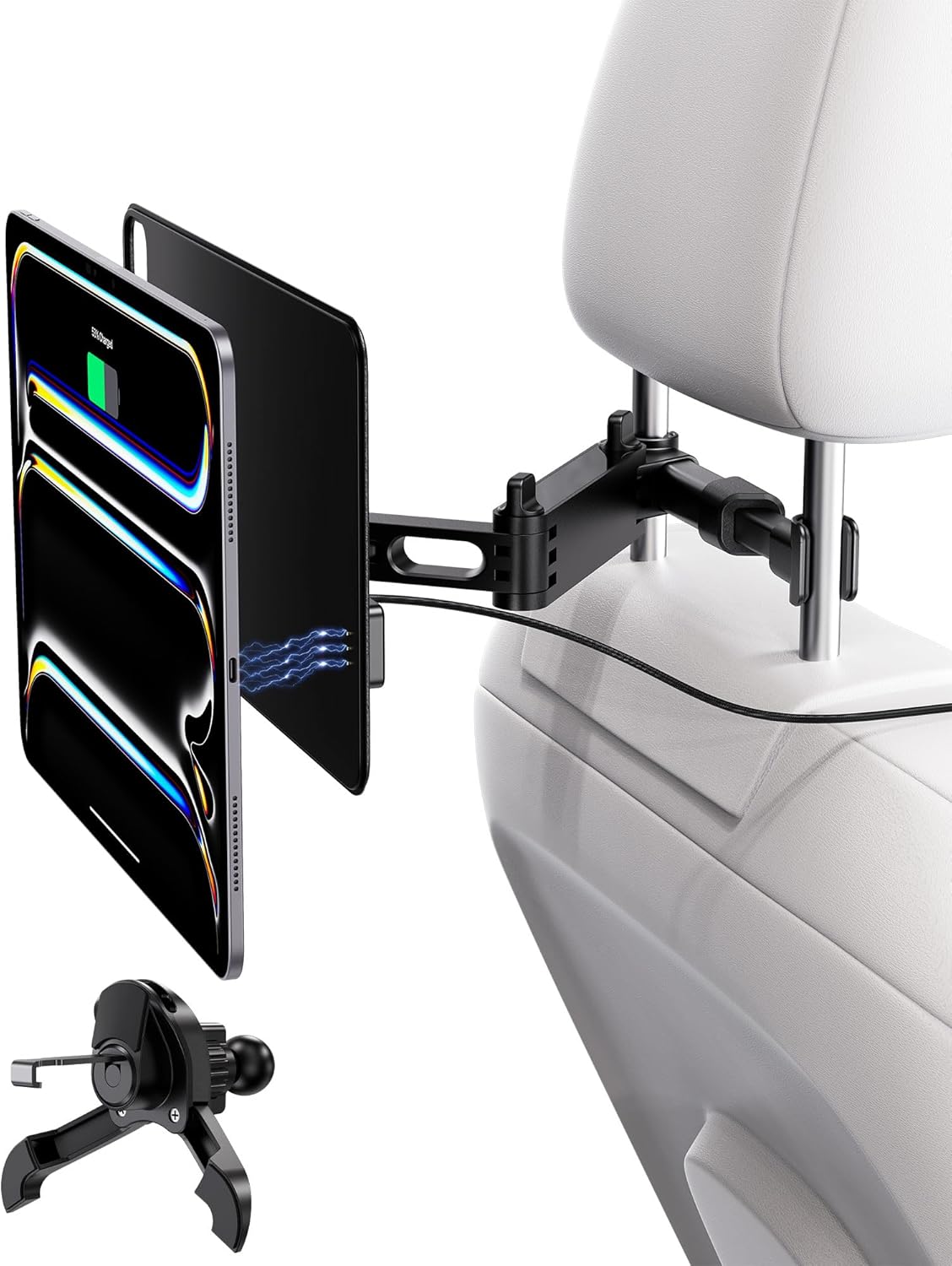 Magnetic Wireless Charging Car Headrest Tablet Holder for iPad Pro