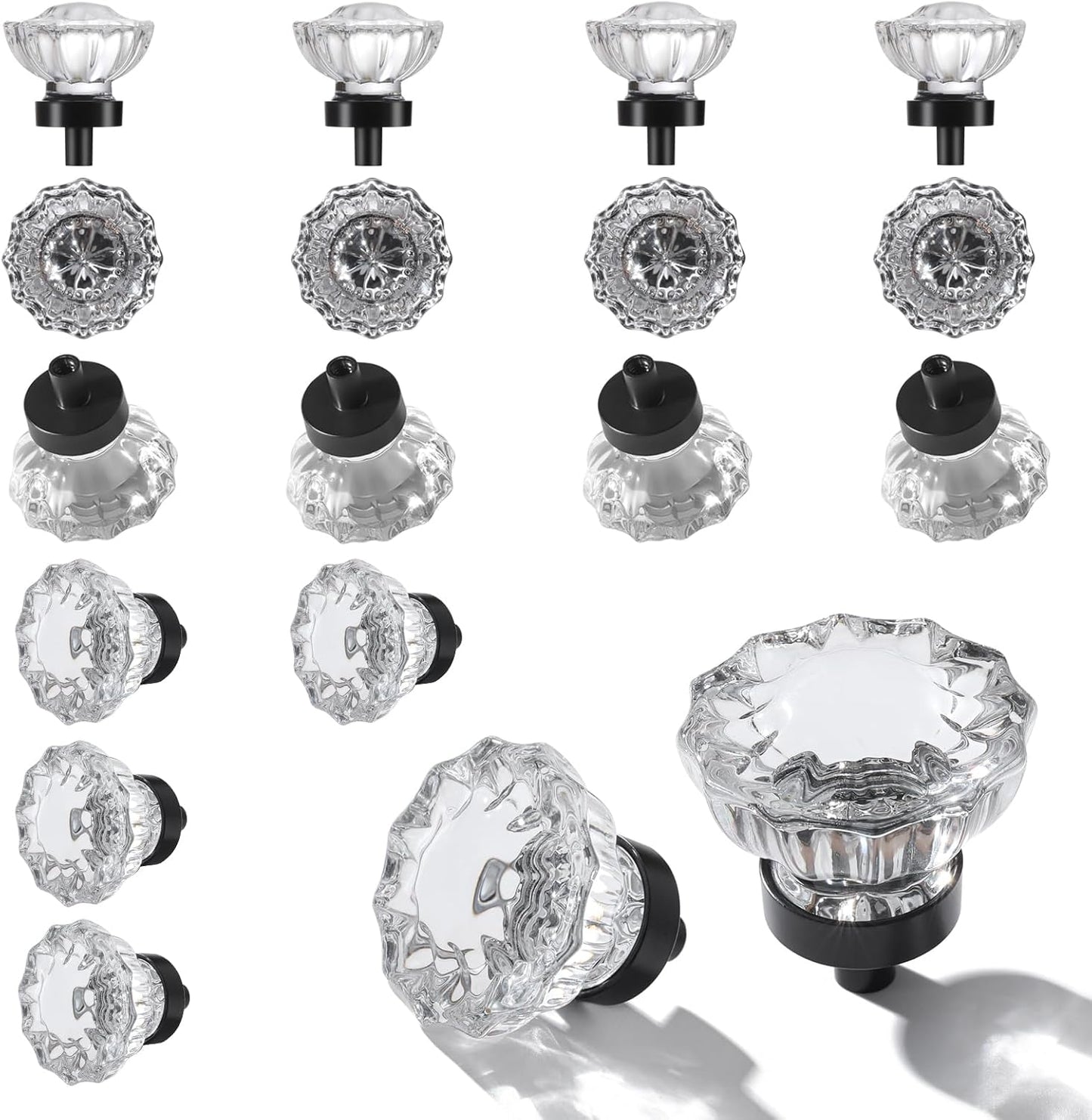 Matte Black Cabinet Knobs with Crystal Pulls for Home Decor
