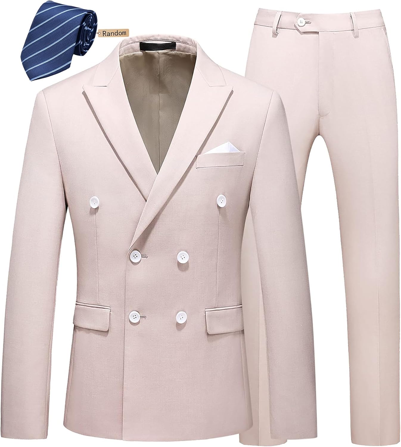 MOGU Mens 2 Piece Double Breasted Slim Fit Tuxedo Suit