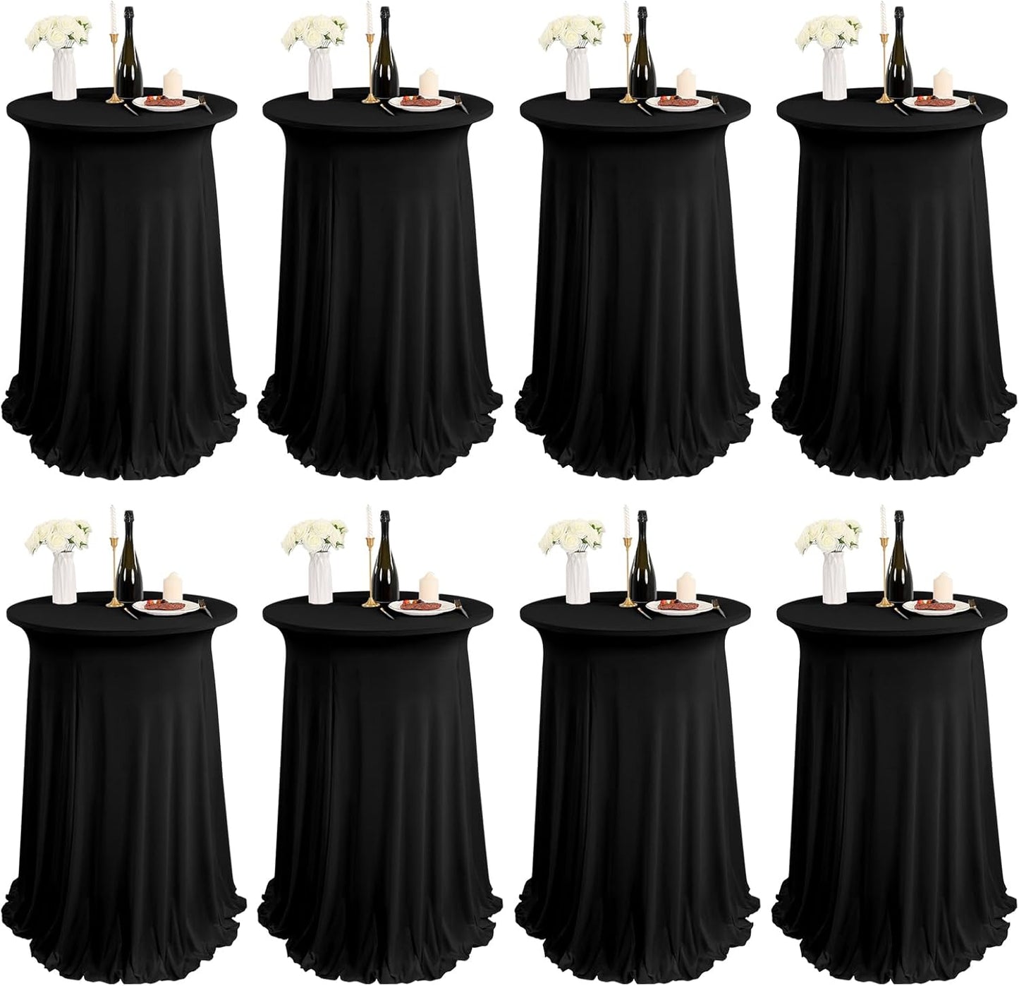 Black Spandex Cocktail Table Skirt Set - Elegant Drapes & Stretch Fit!