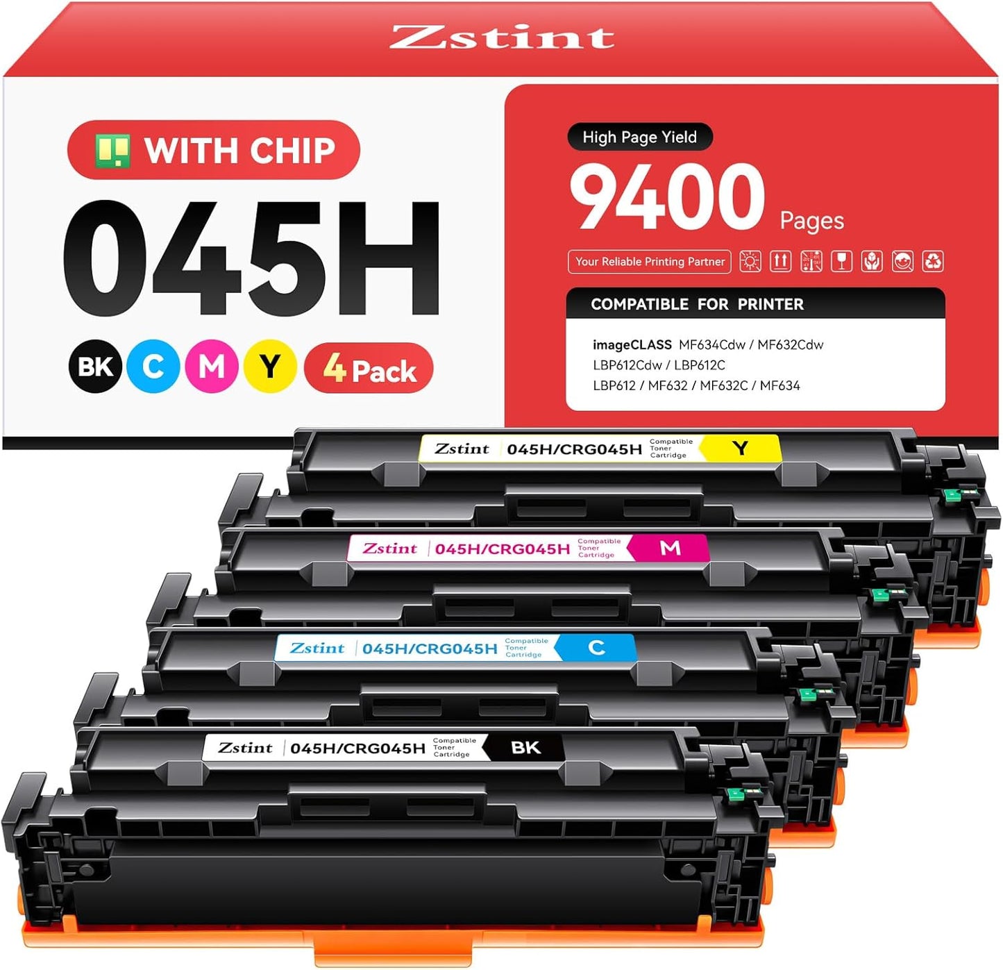 045H Toner Cartridge 4-Pack High Yield for Canon Printers