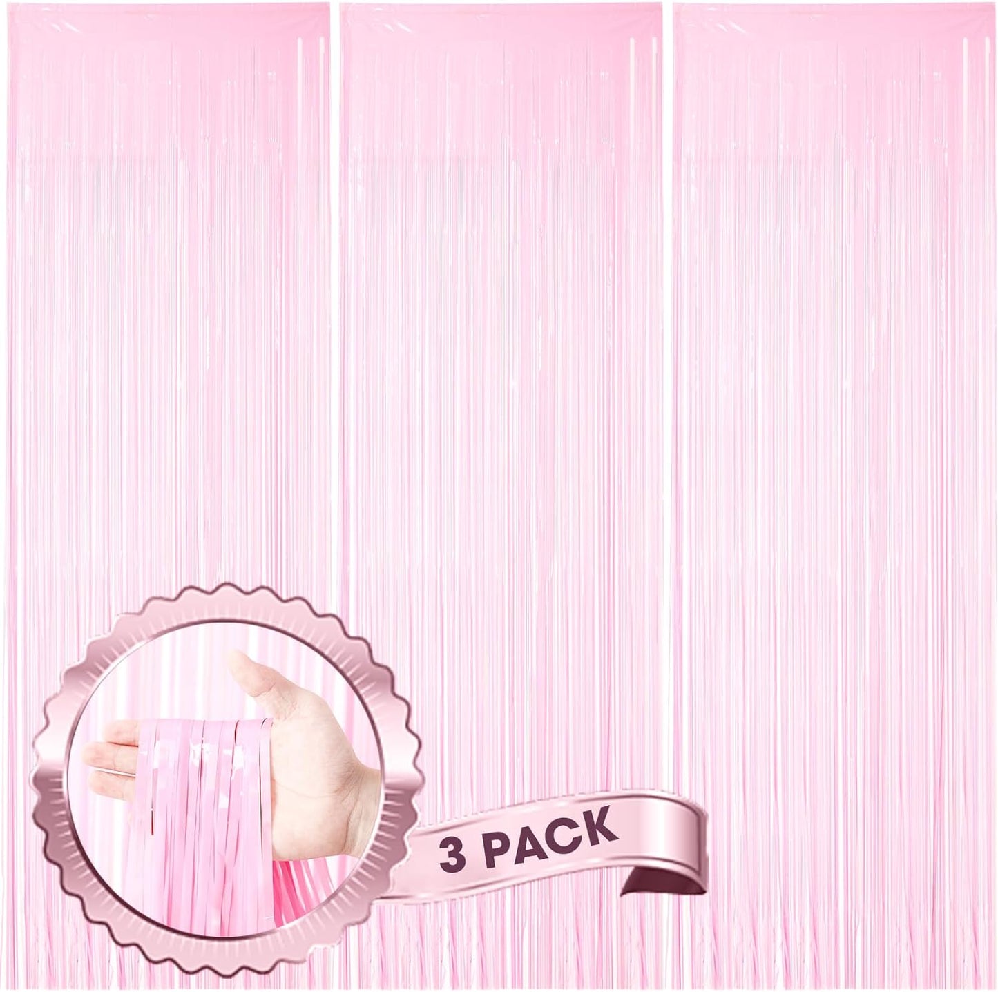 3 Pack Pink Foil Fringe Backdrop Curtains - Party Perfect!